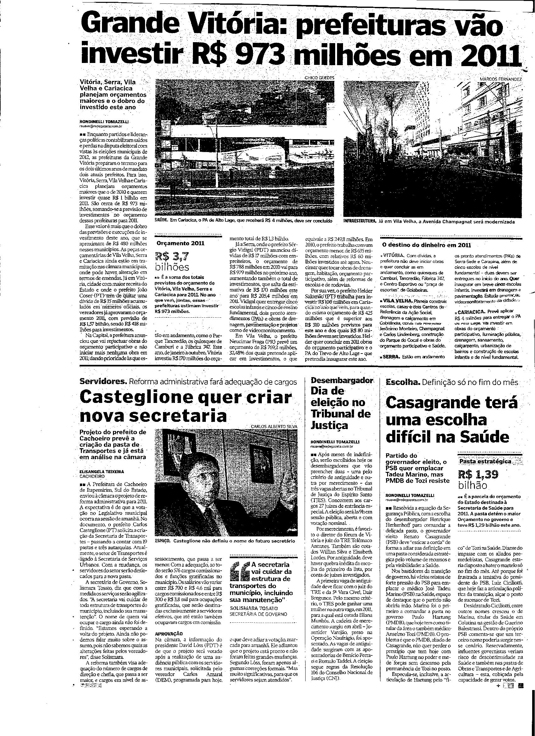 Prefeituras vão investir R$ 973 milhões em 2011