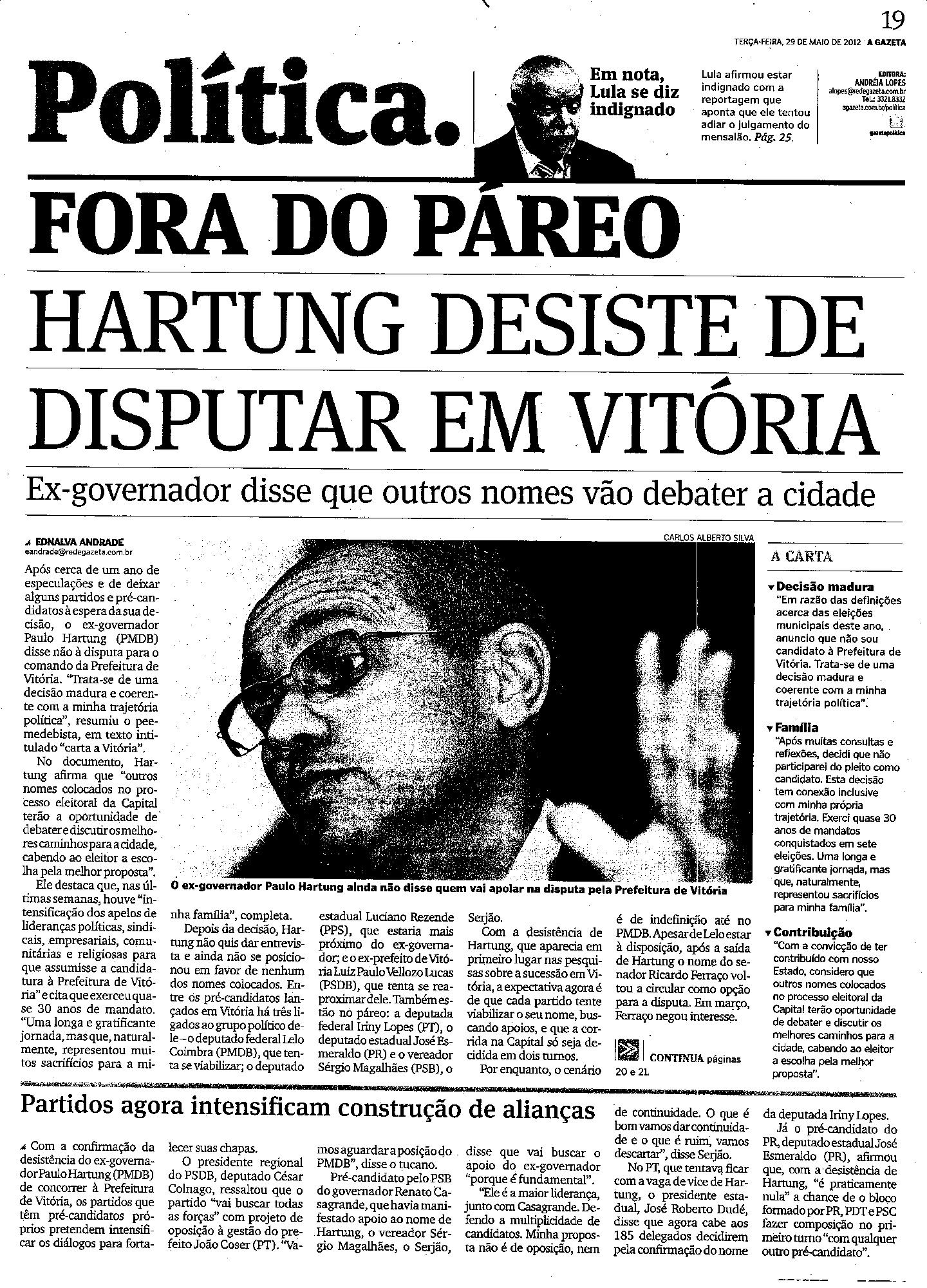 Hartung desiste de disputar em Vitória