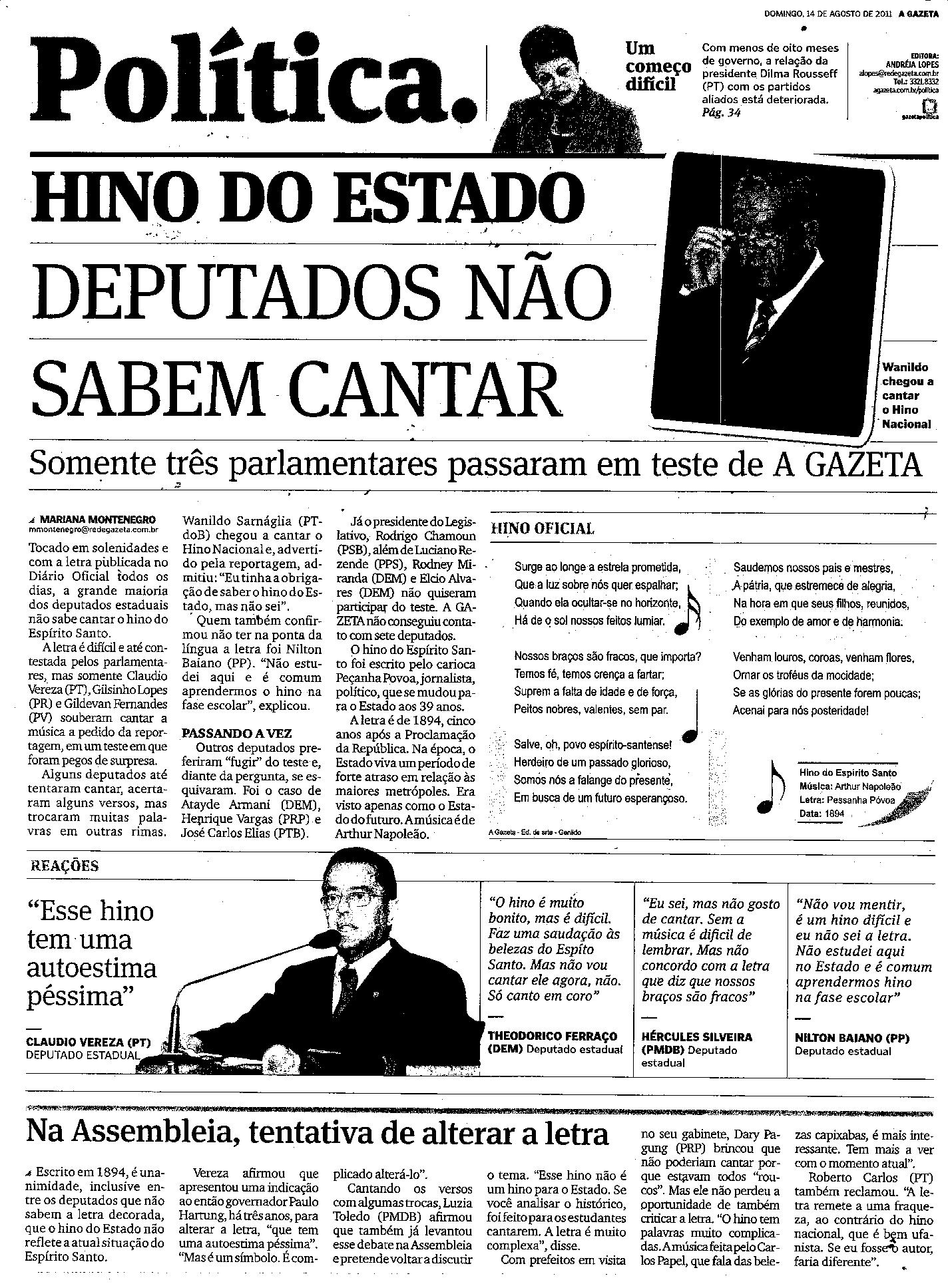 Hino do Estado - Deputados não sabem cantar 