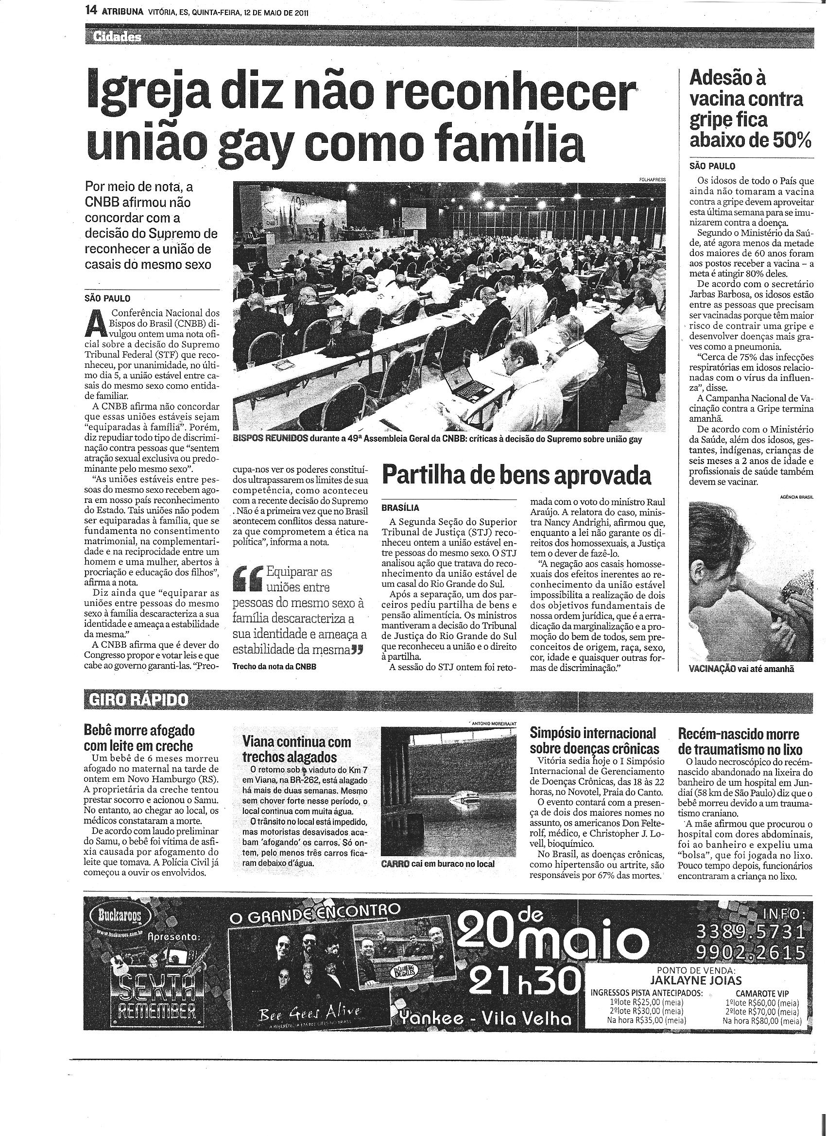 Igreja diz não reconhecer união gay como família