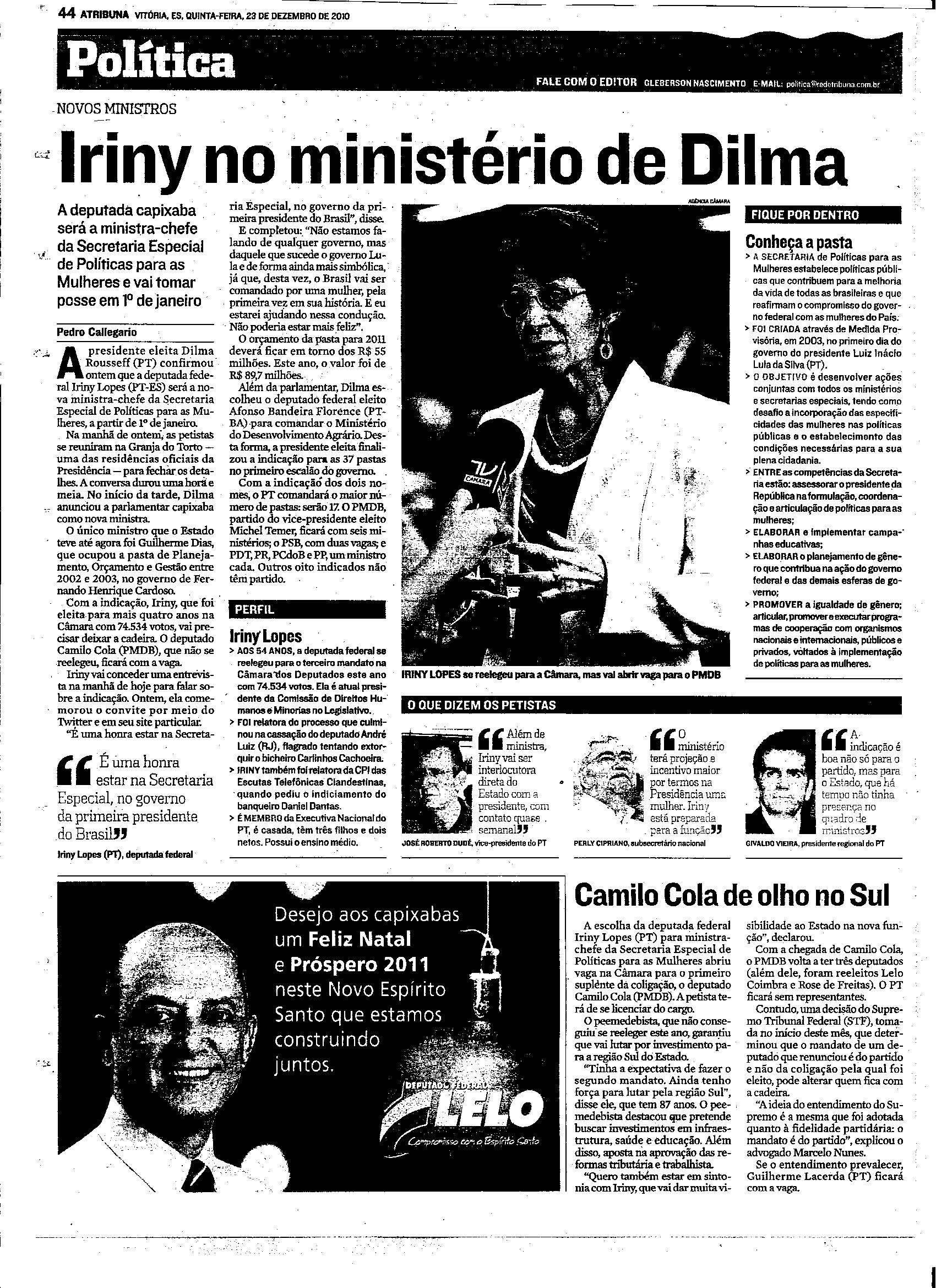 Iriny no ministério de Dilma