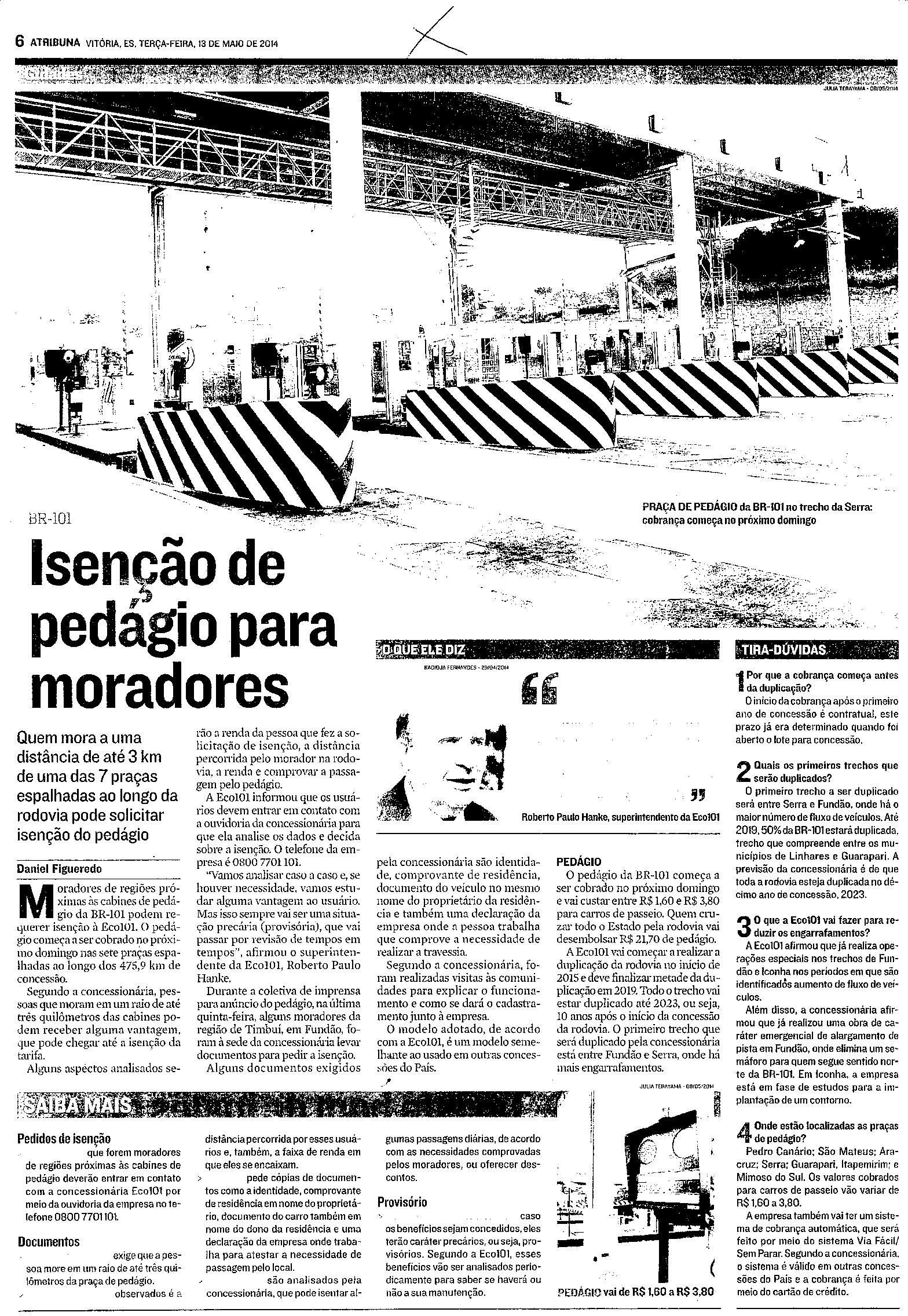 Isenção de pedágio para moradores