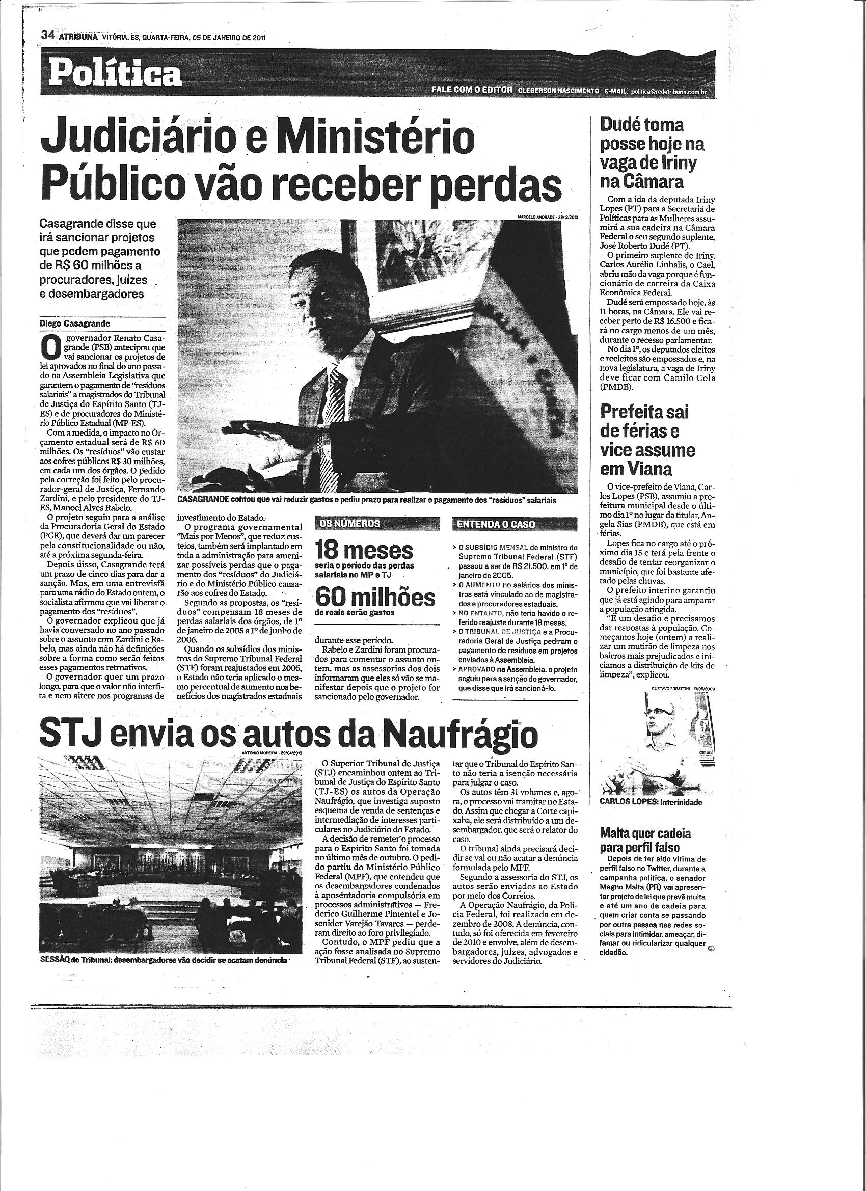 Judiciário e Ministério Público vão receber perdas