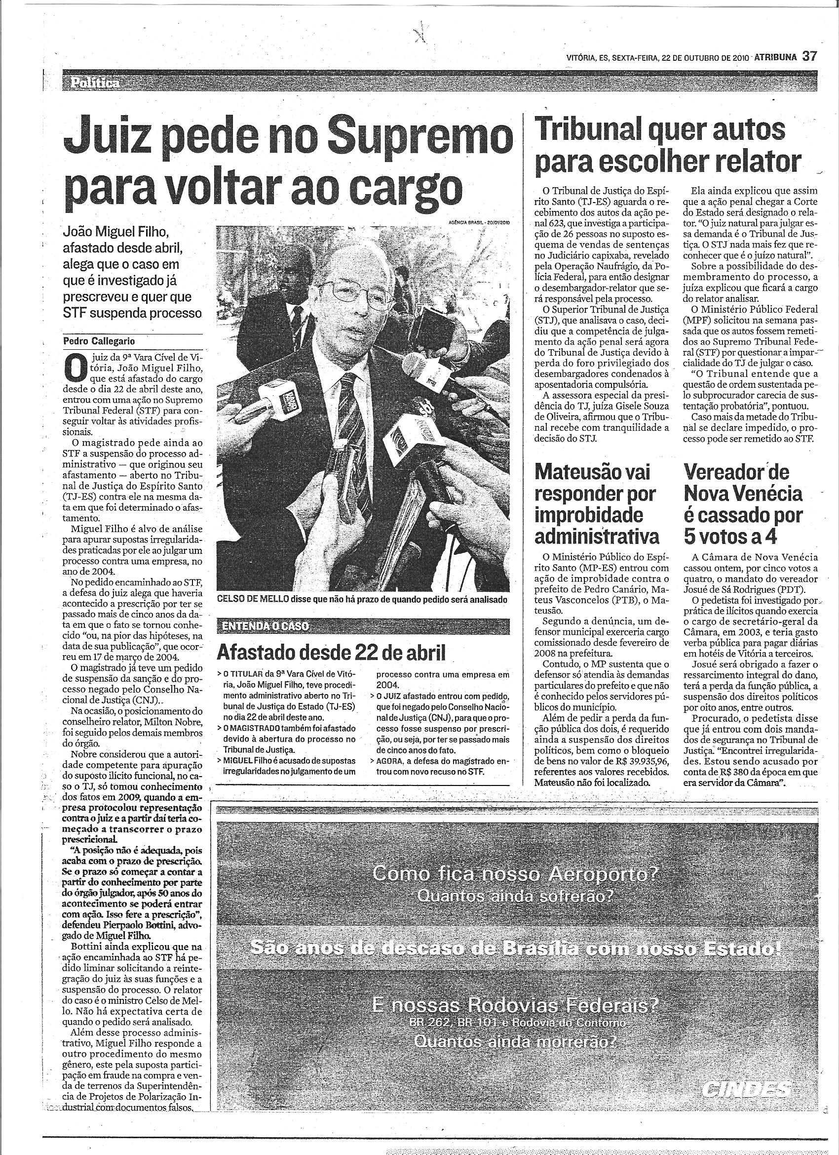 Juiz pede no Supremo para votar ao cargo