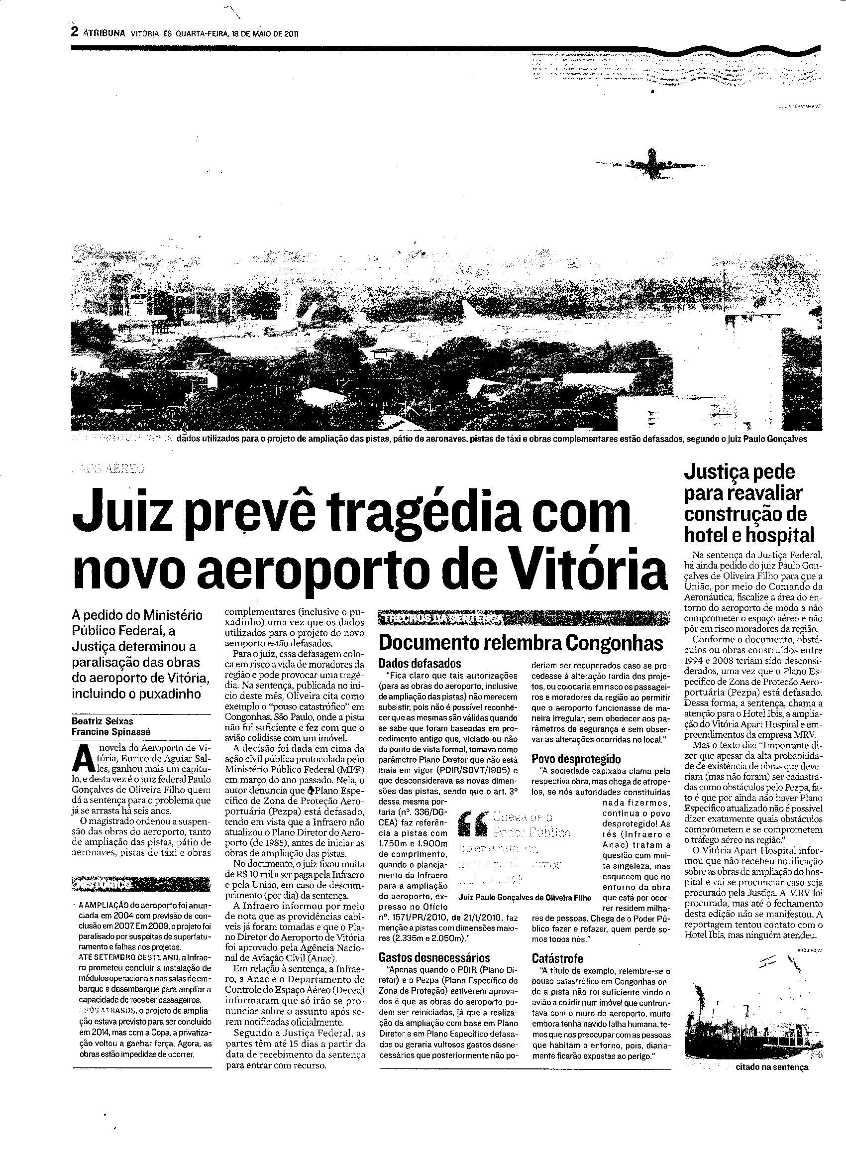 Juiz prevê tragédia com novo aeroporto de Vitória