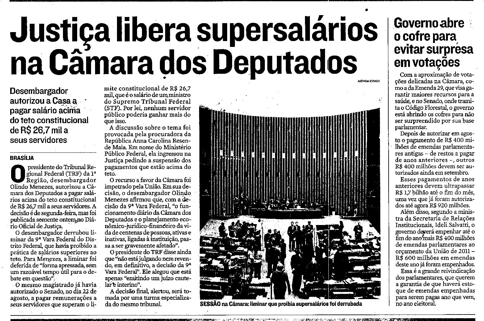 Justiça libera supersalários na Câmara dos Deputados