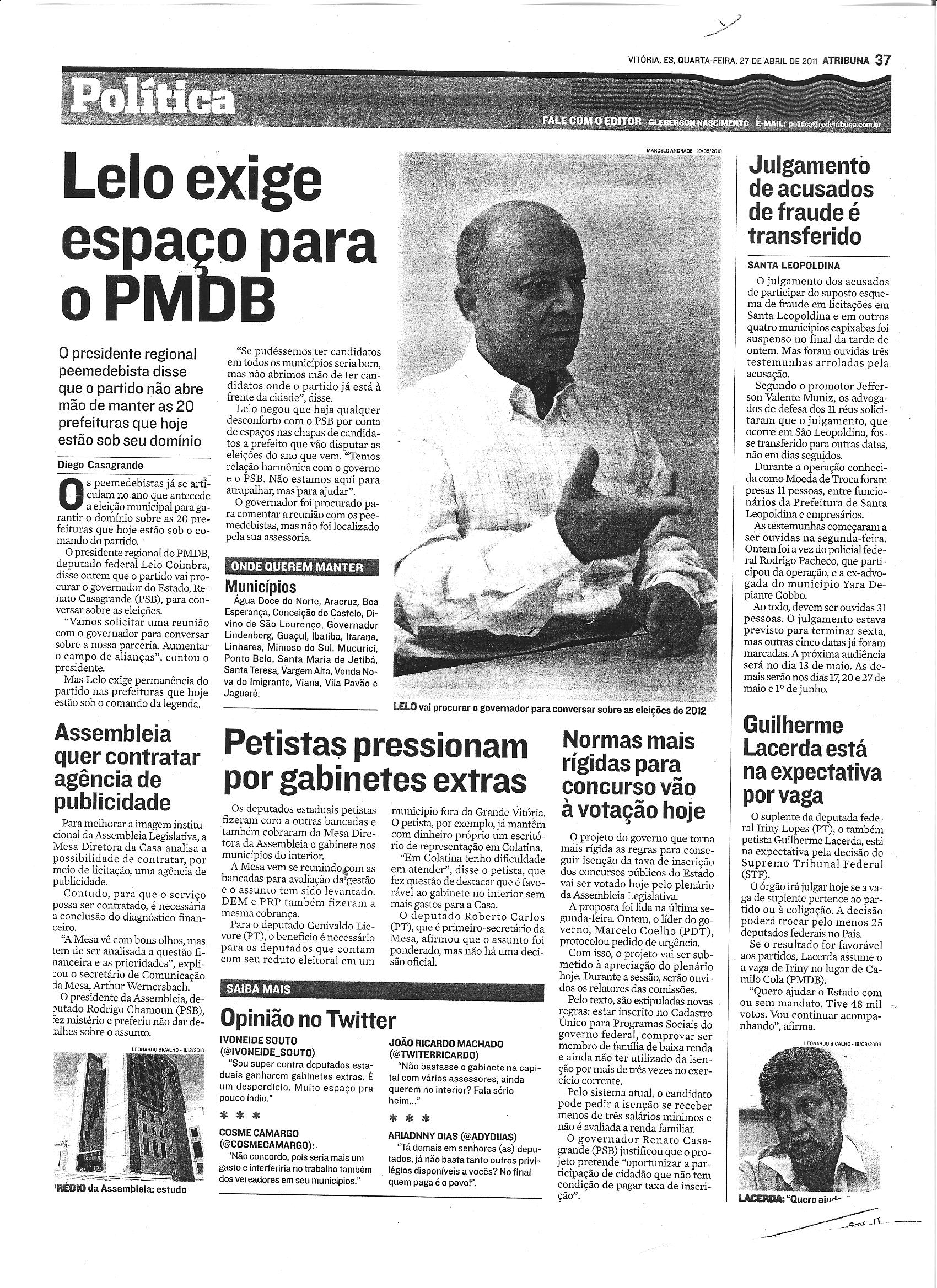 Lelo exige espaço para o PMDB