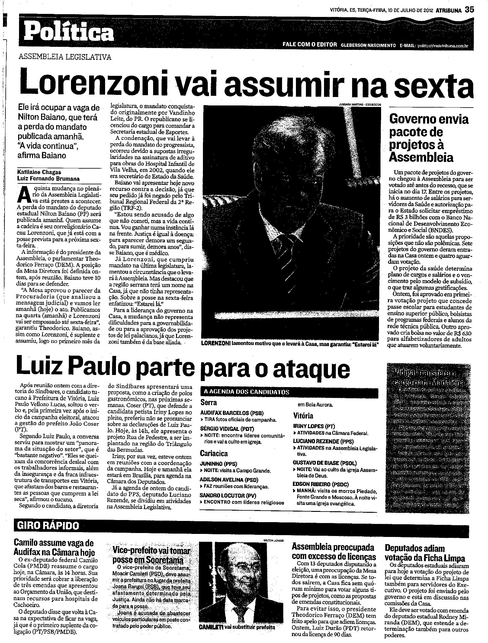 Lorenzoni assume na sexta