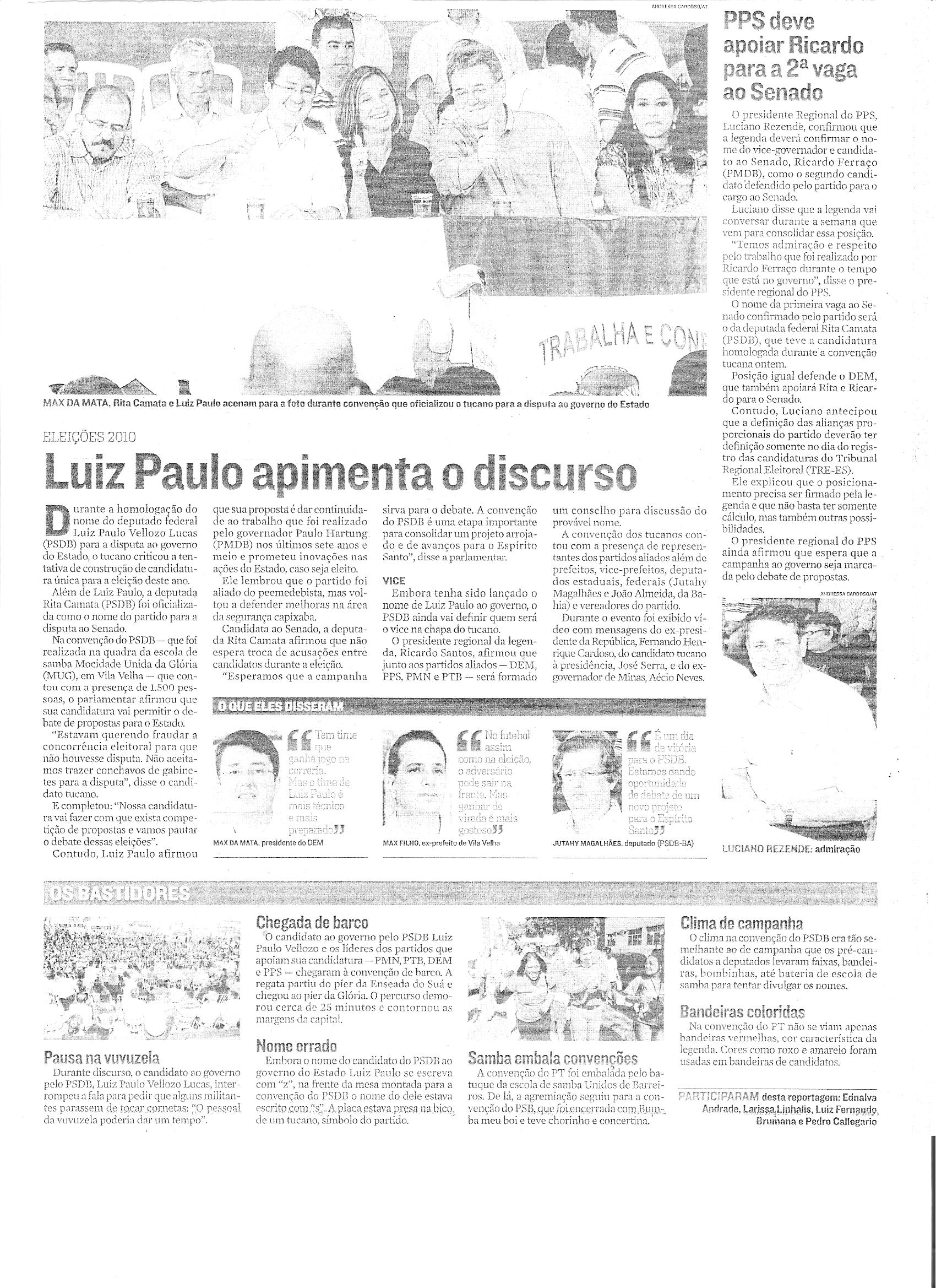 Luiz Paulo apimenta discurso
