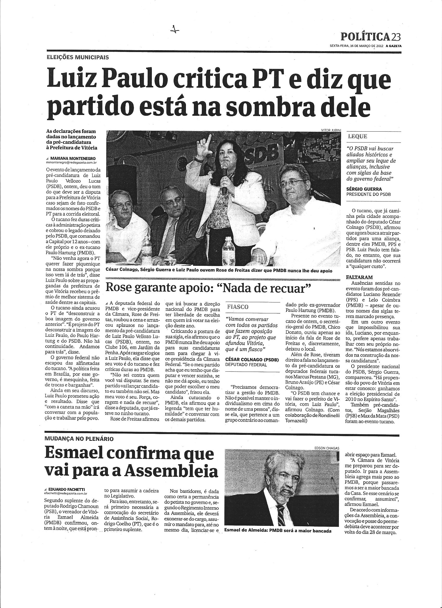 Luiz Paulo entra com quatro ações contra Casagrande