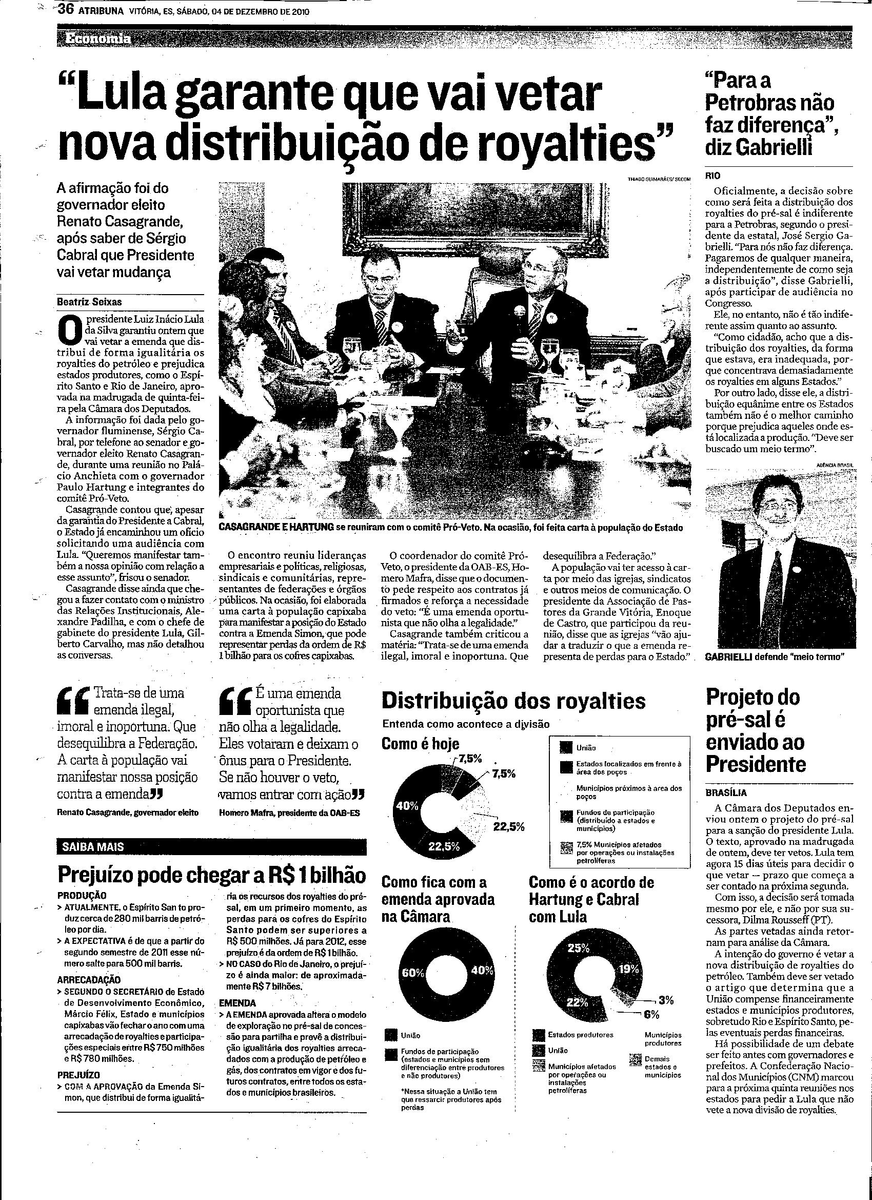 Lula garante que vai vetar nova distribuição de royalties