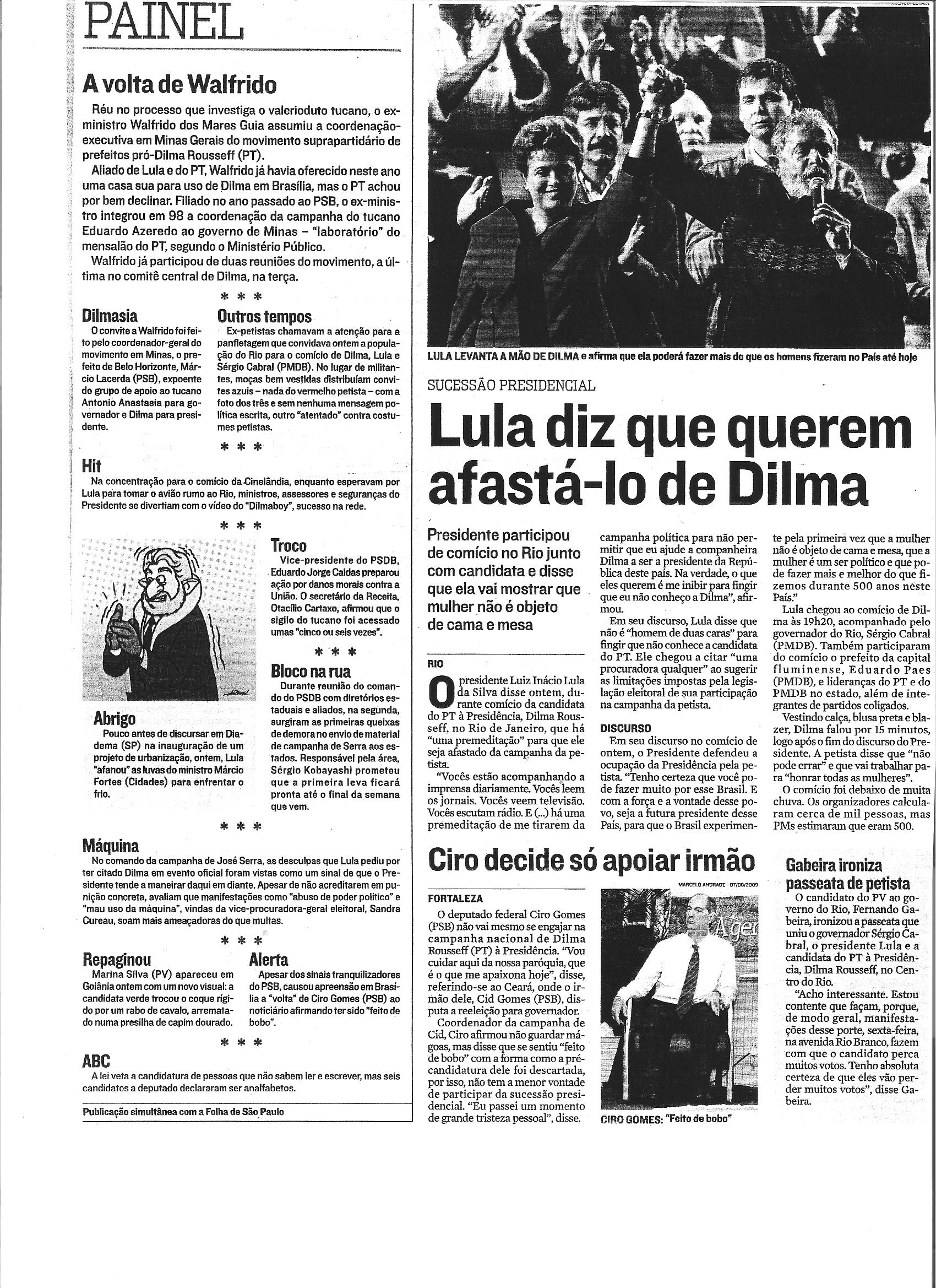 Lula diz que querem afastá-lo de Dilma