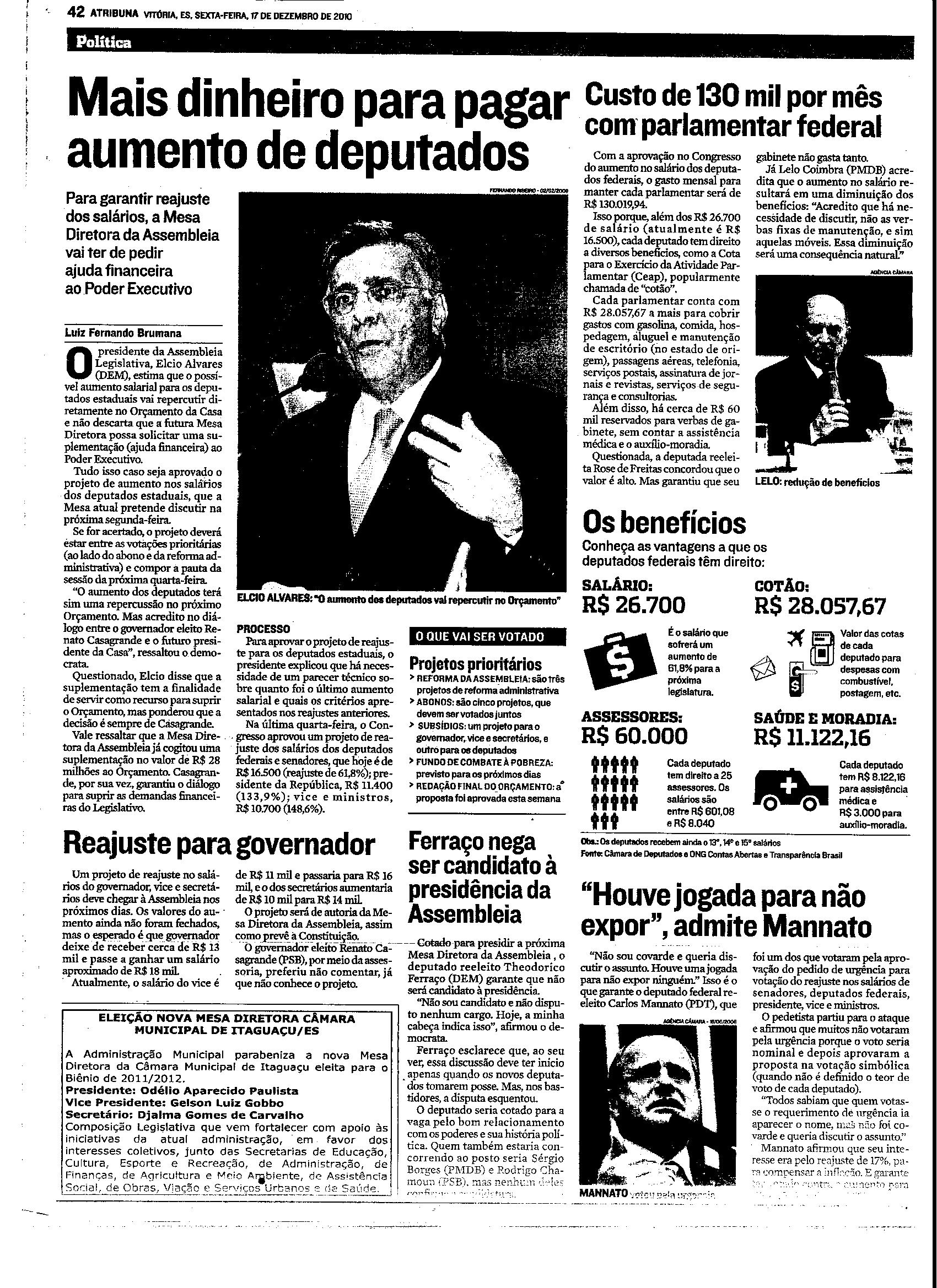 Mais dinheiro para pagar aumento de deputados