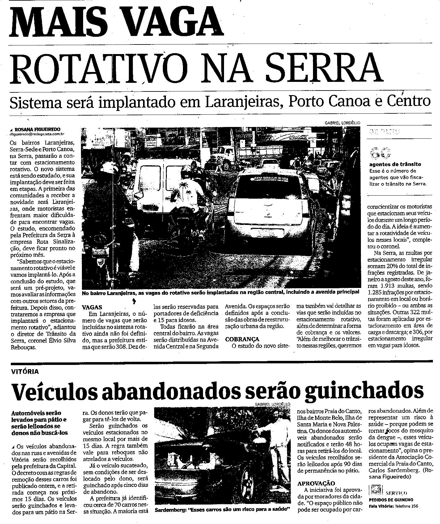 Mais vagas - Rotativo na Serra