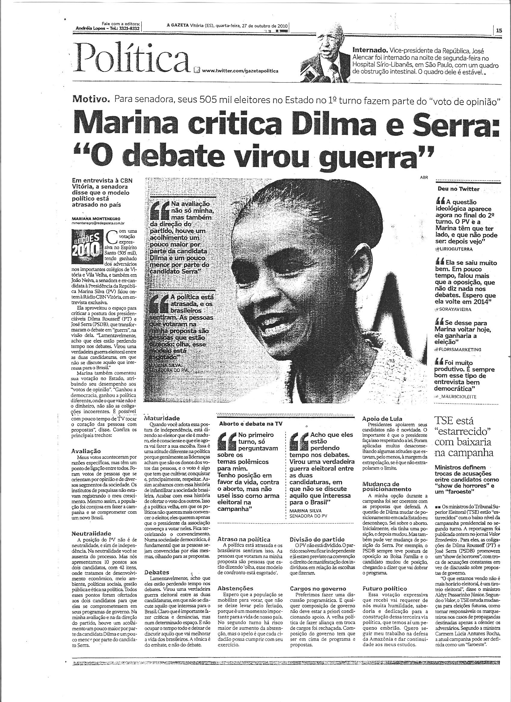 Marina critica Dilma e Serra: 