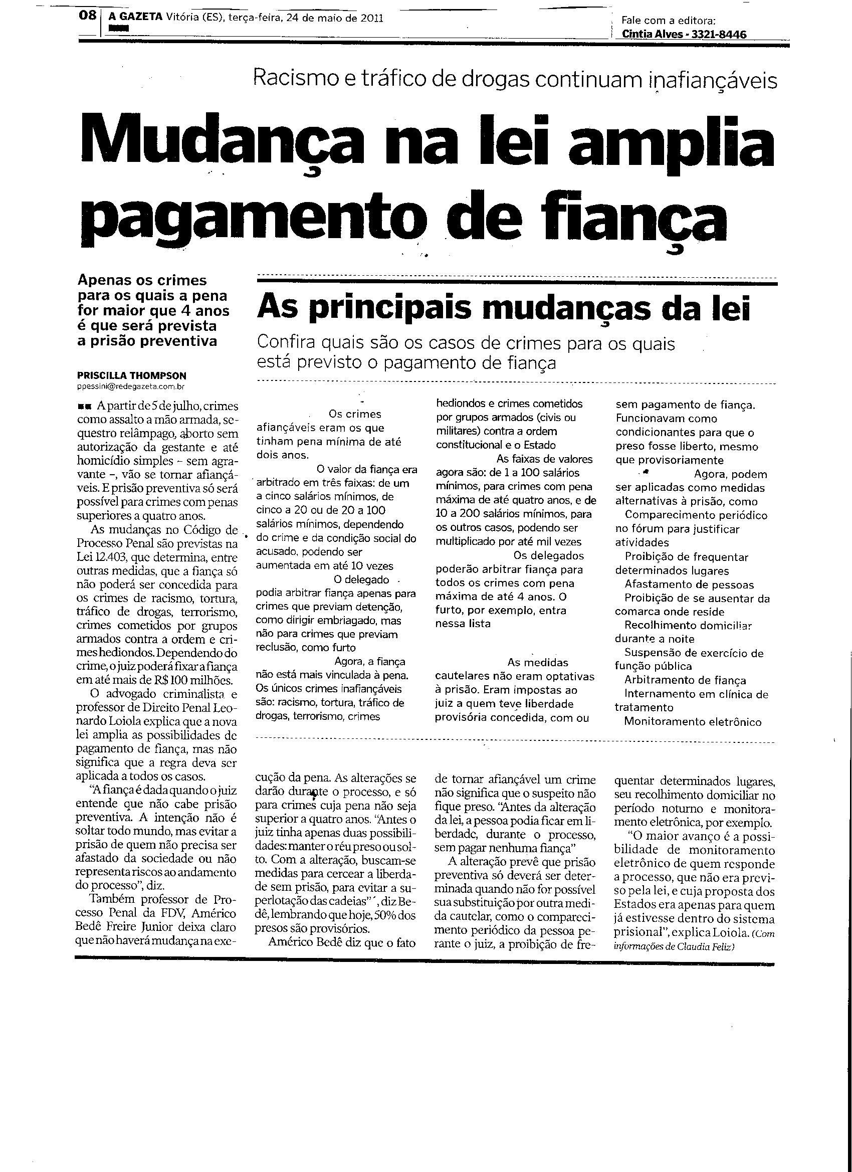 Mudança na lei amplia pagamento de fiança