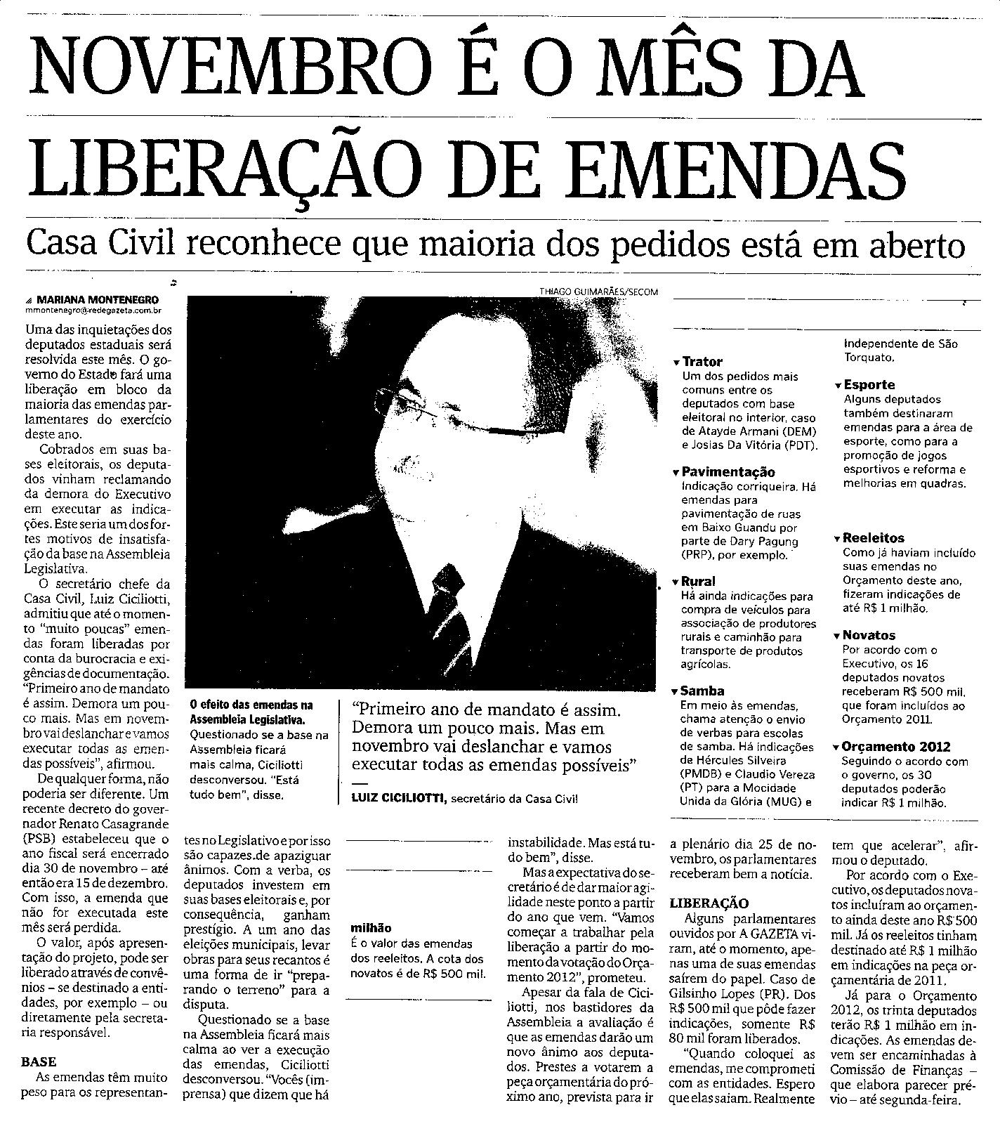 Novembro é mês da liberação de emendas