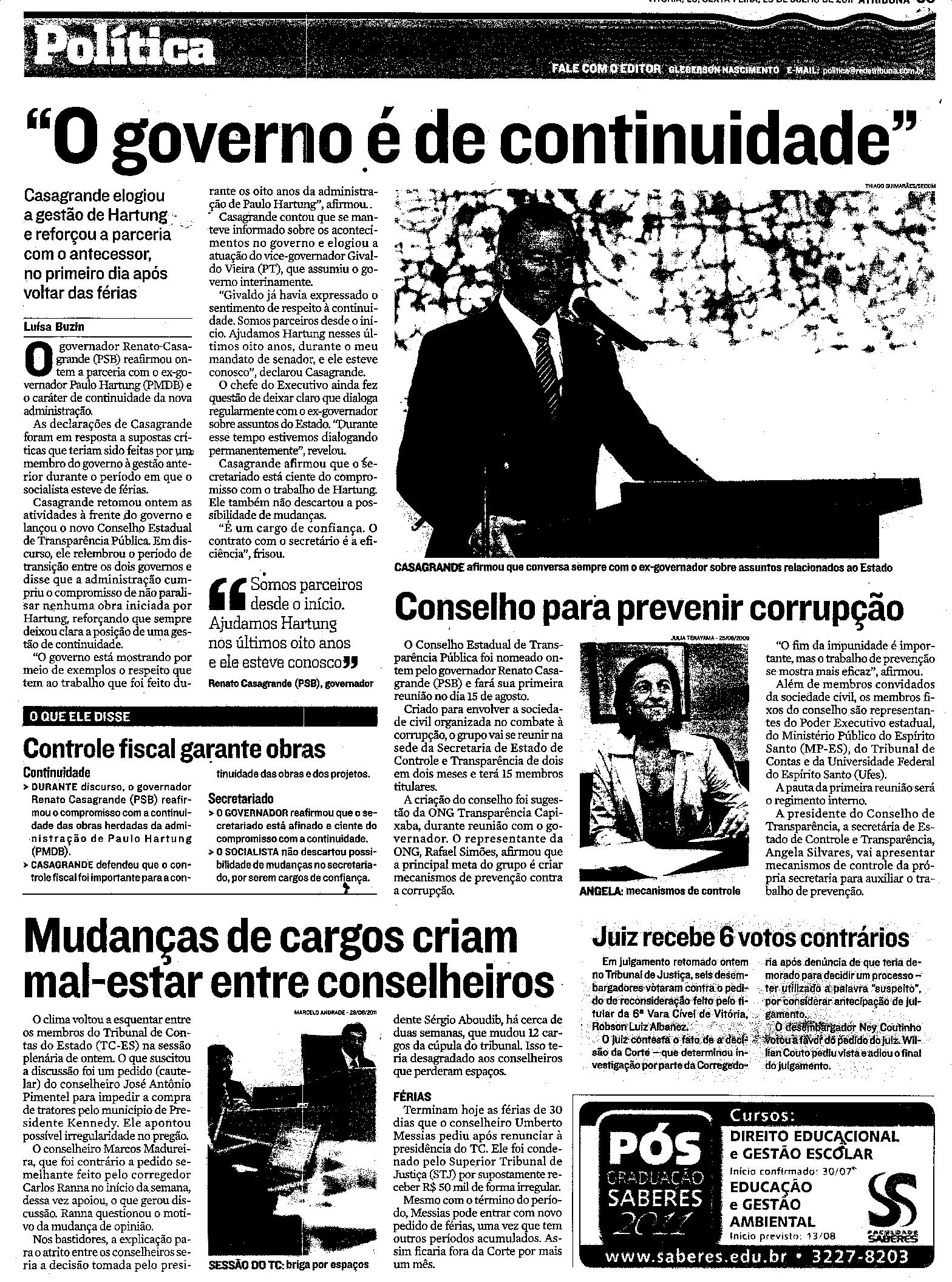 Casagrande elogiou a gestão de Hartung e reforçou a parceria com o antecessor