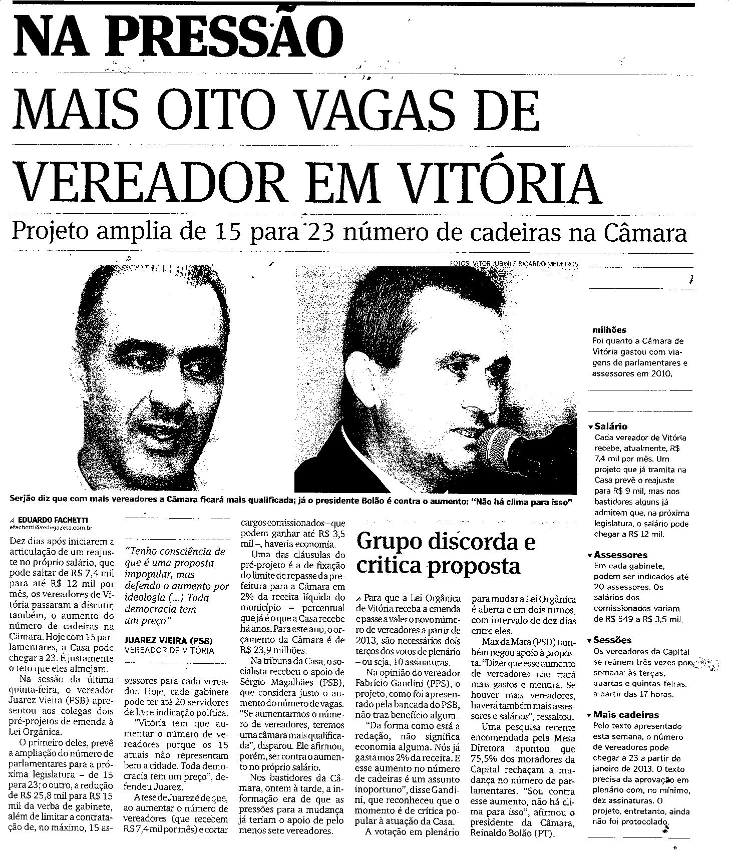 Mais oito vagas de vereador em Vitória
