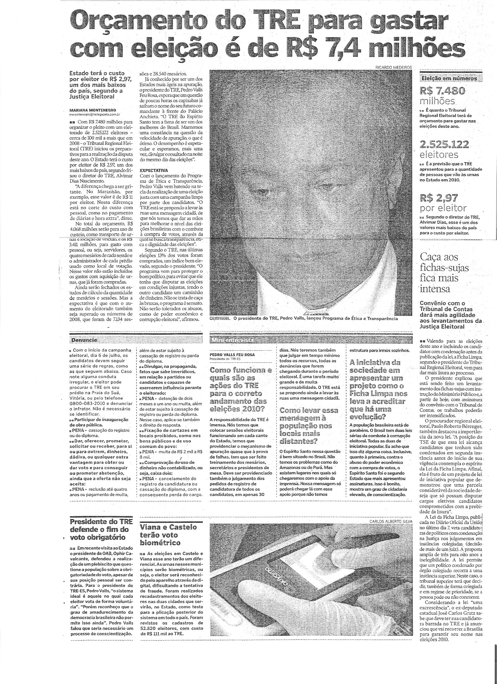 Orçamento do TRE para gastar com eleição é de 7,4 milhões