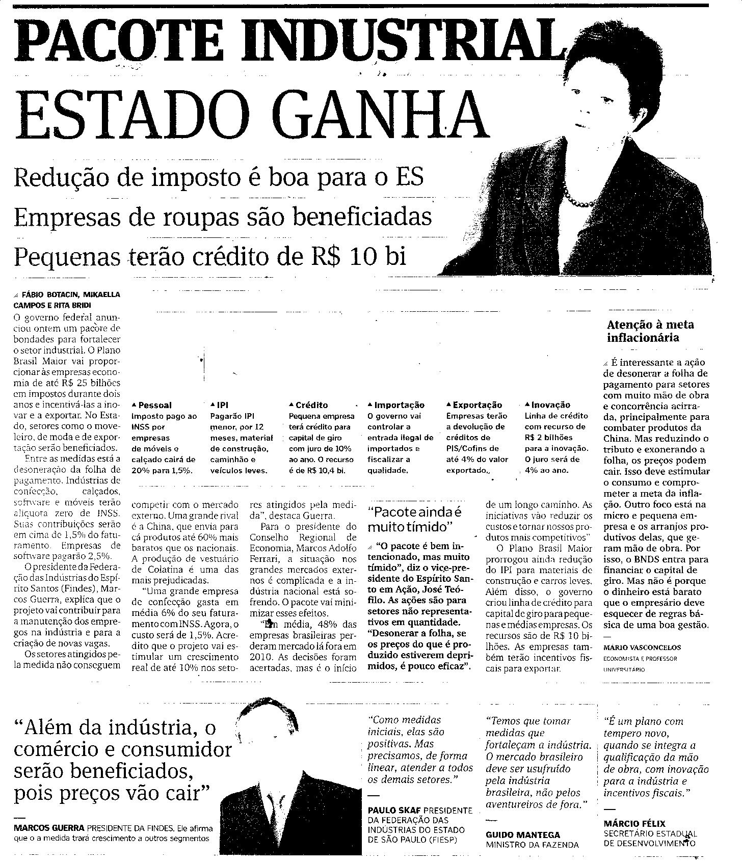 Pacote industrial - Estado ganha 
