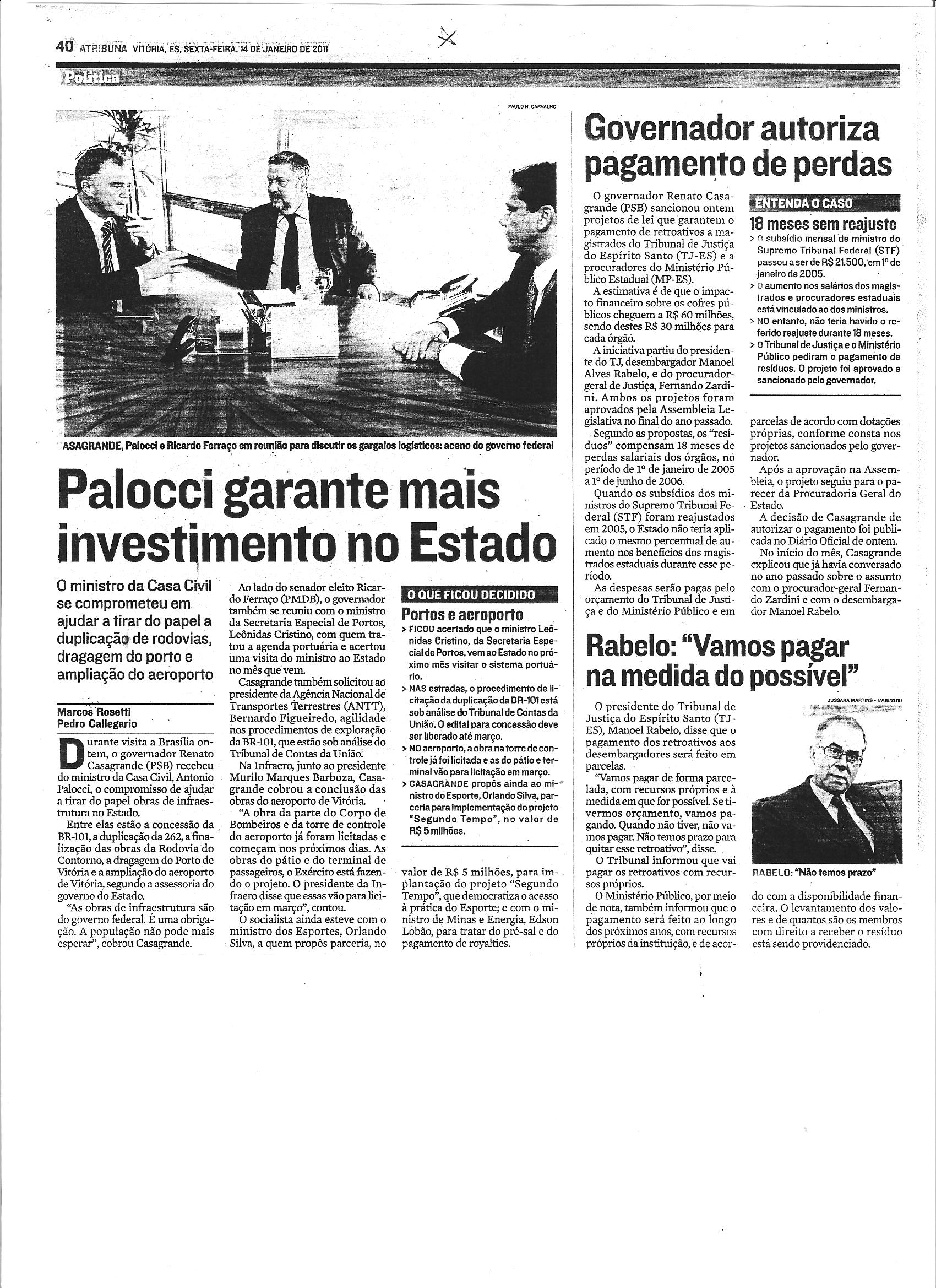 Palocci garante mais investimento no Estado