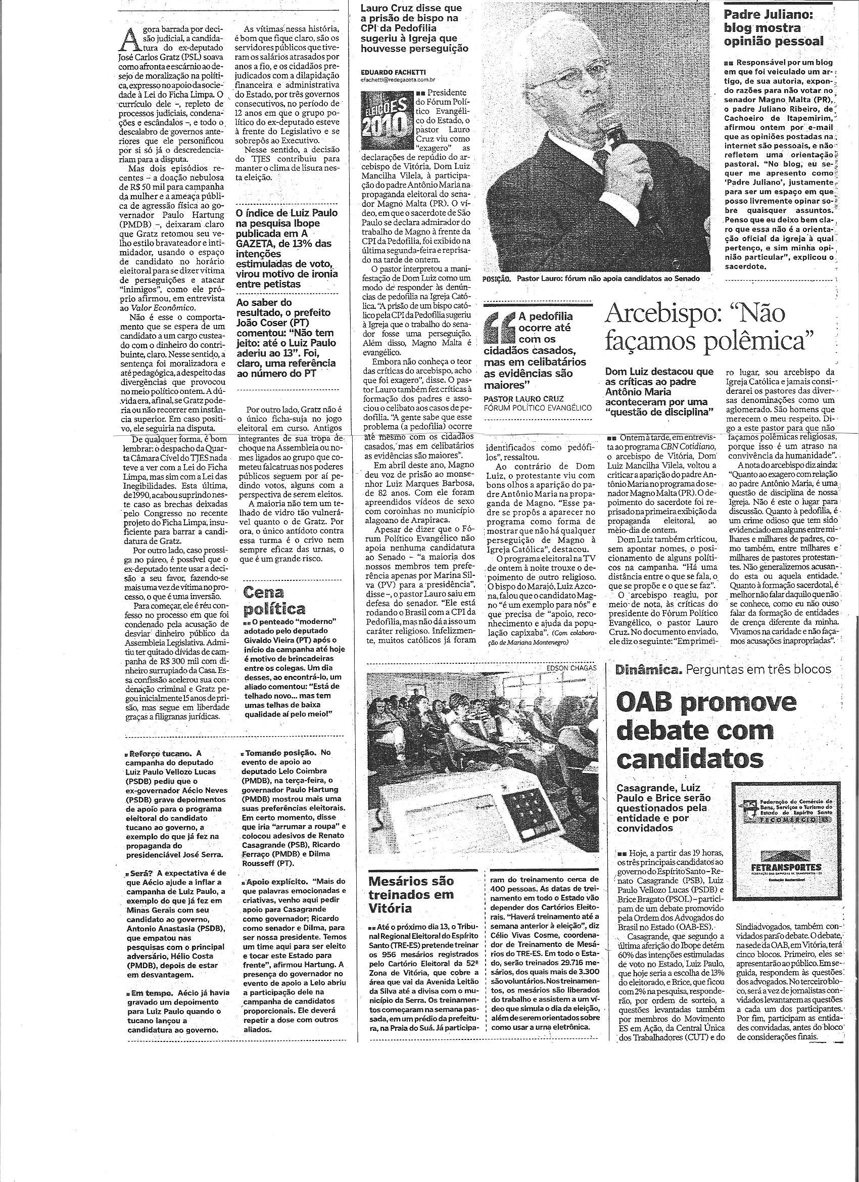 Para pastor, reação de Dom Luiz à campanha de Magno foi exagero (Praça Oito)