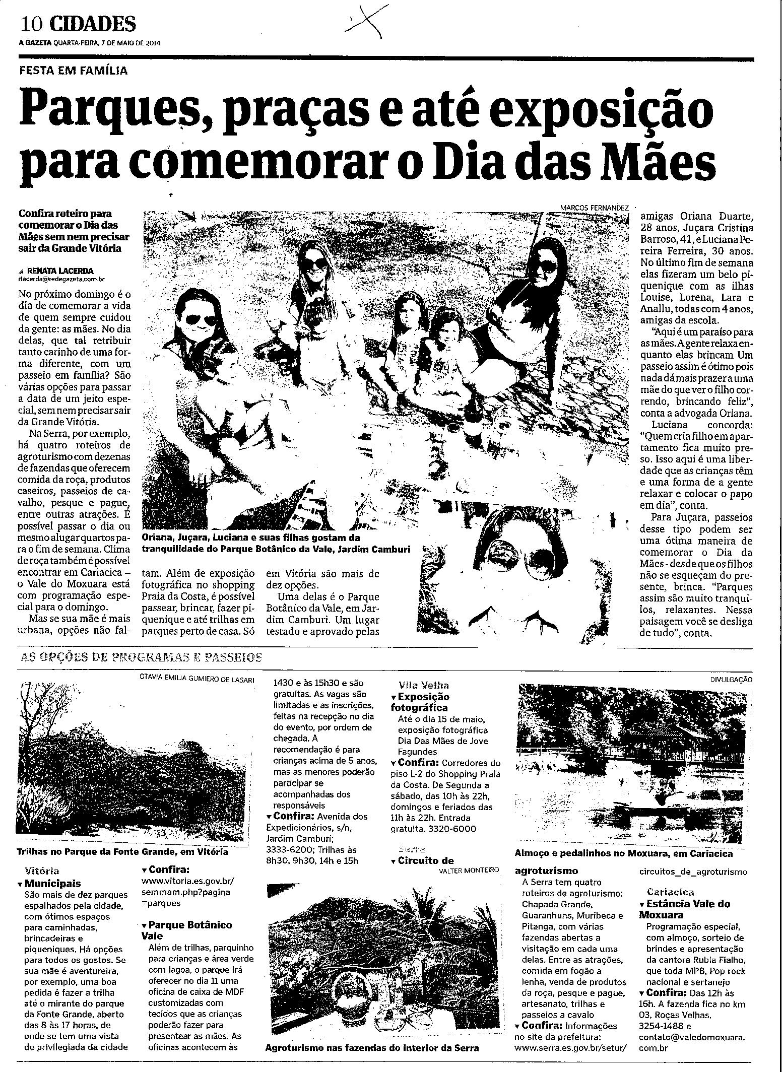 Parques,Praças e até exposição para comemorar o dia das mães