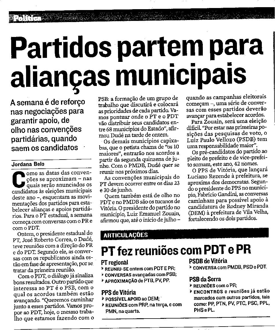 Partidos partem para alianças municipais