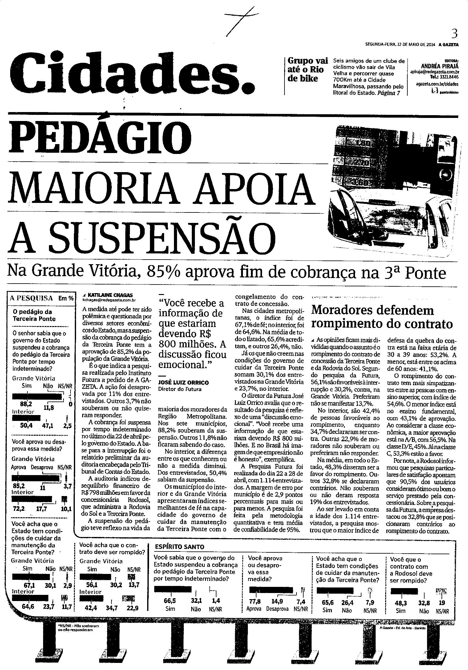 Pedágio maioria apoia a suspensão 