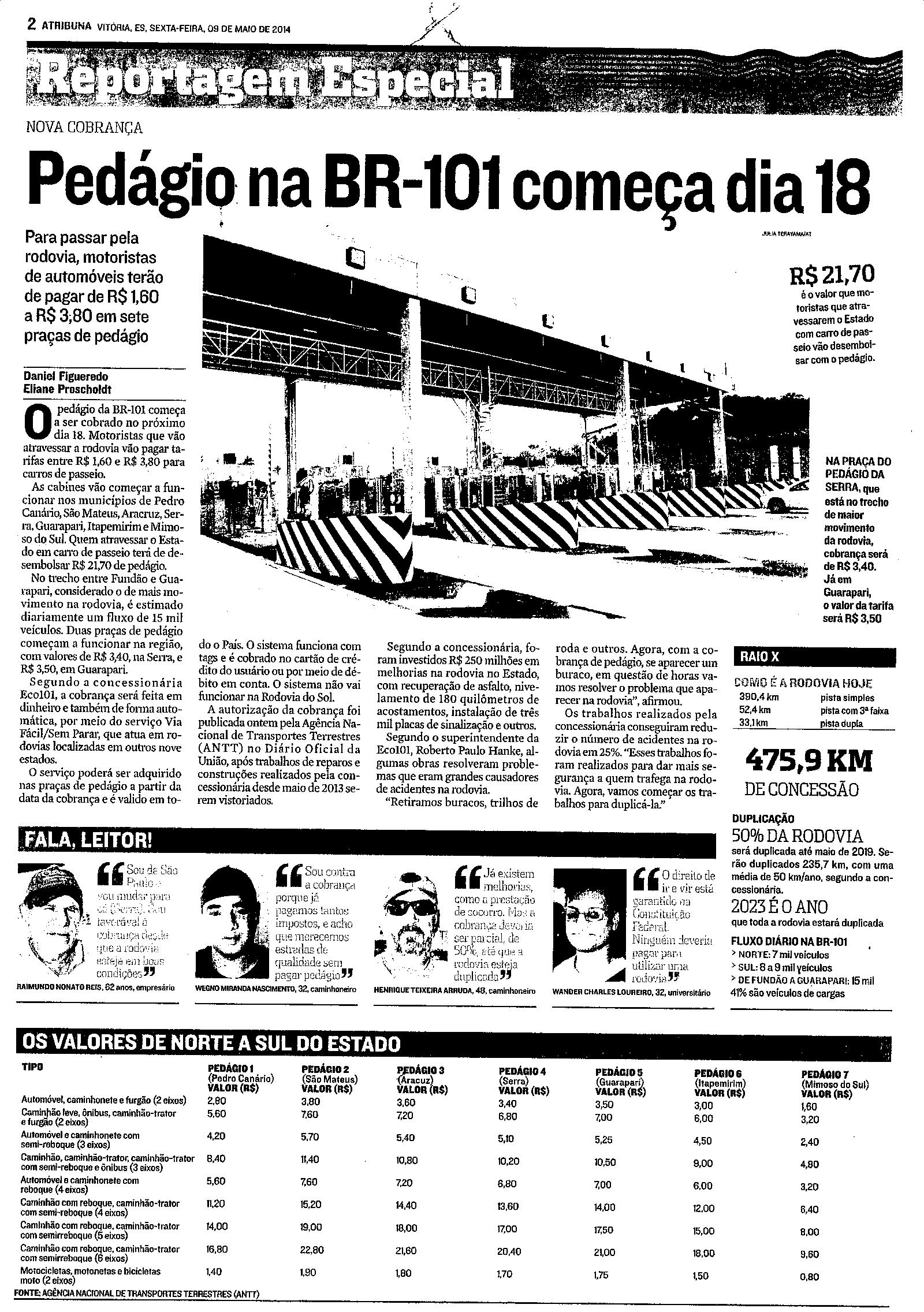 Pedágio na BR 101 começa dia 18
