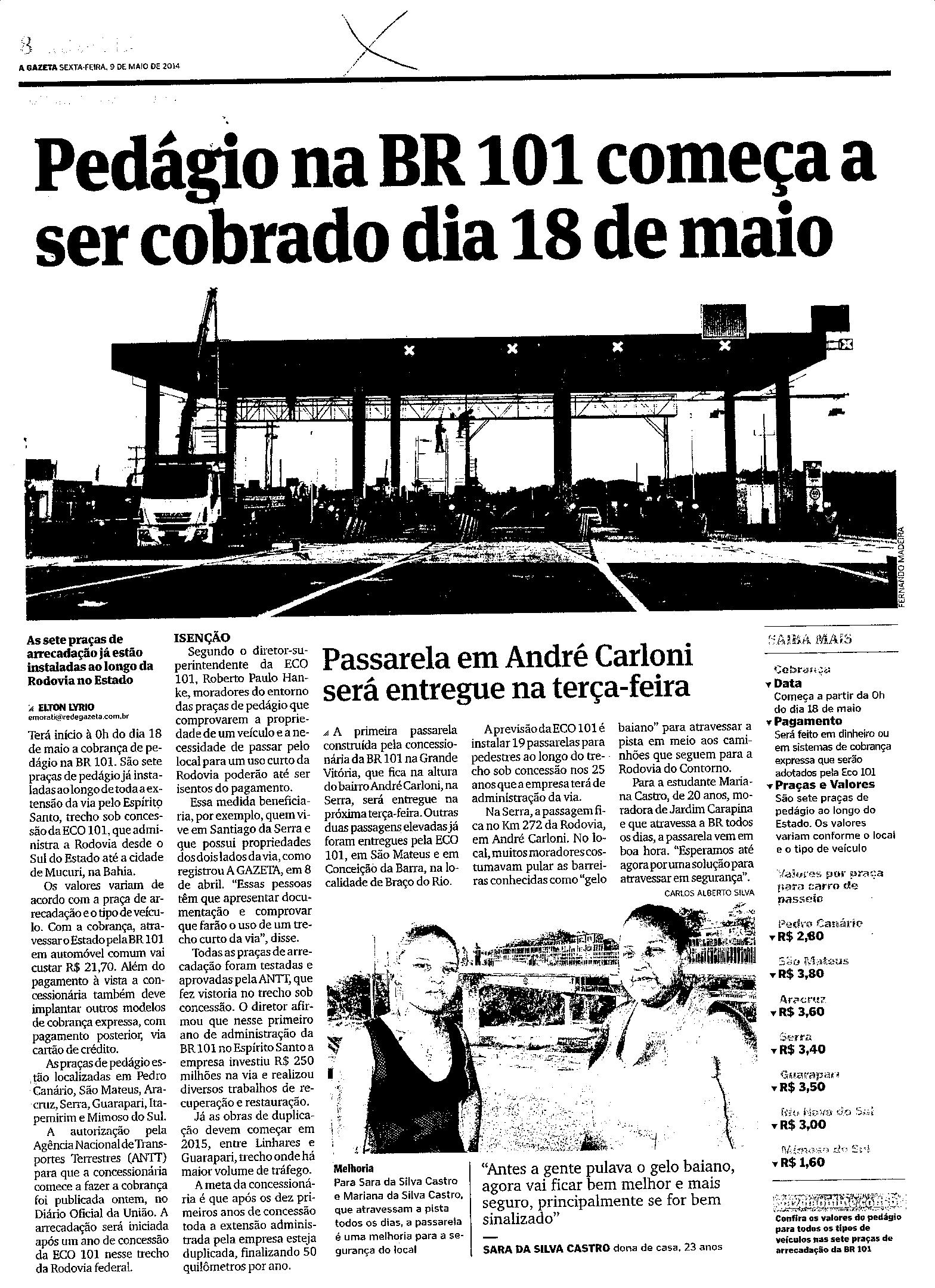 Pedágio na BR 101 começa a ser cobrado dia 18 de maio