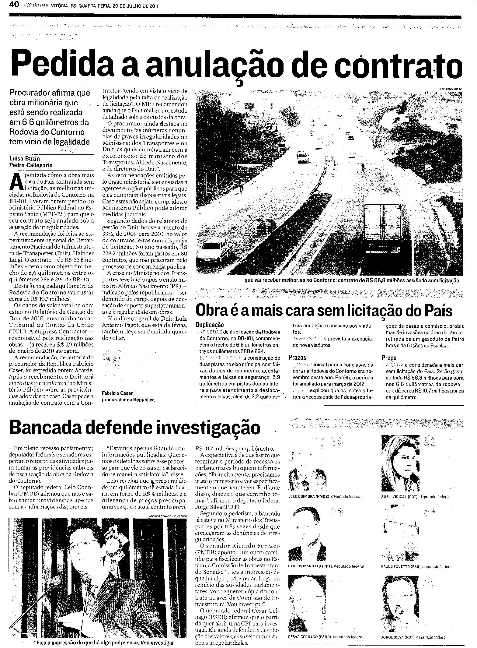 Pedida a anulação do contrato da obra do Contorno
