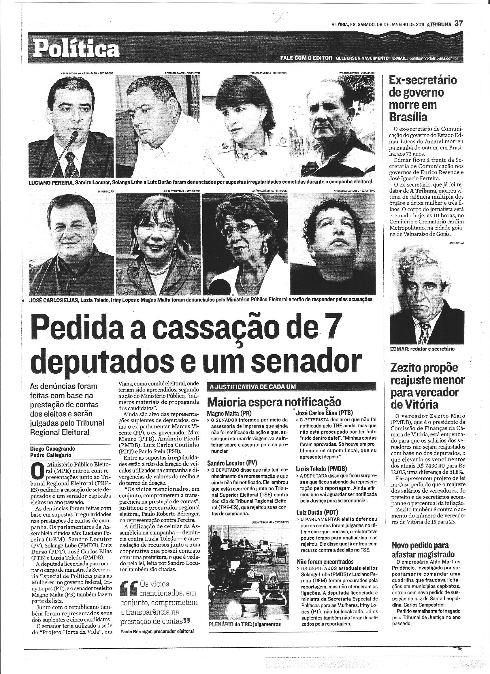Pedida a cassação de 7 deputados e um senador