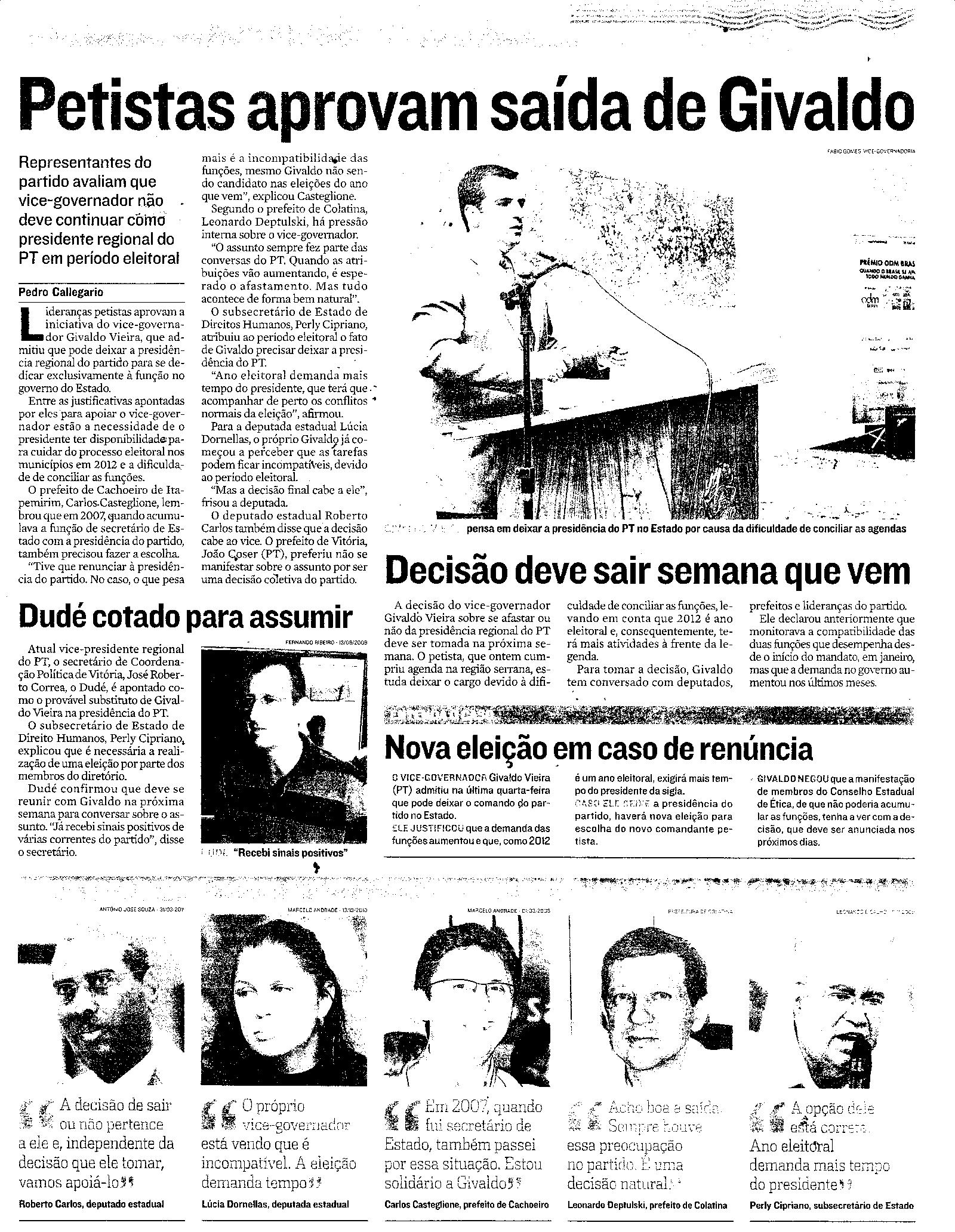 Petistas aprovam saída de Givaldo 