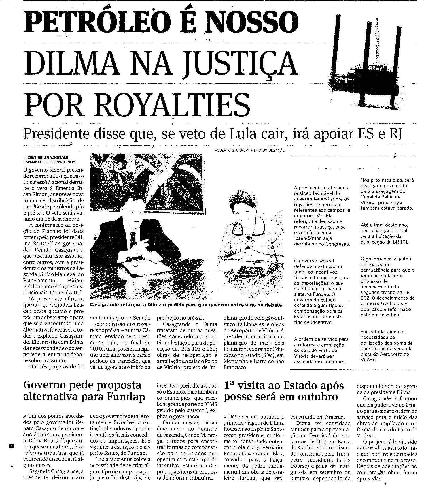 Dilma na justiça por royalties