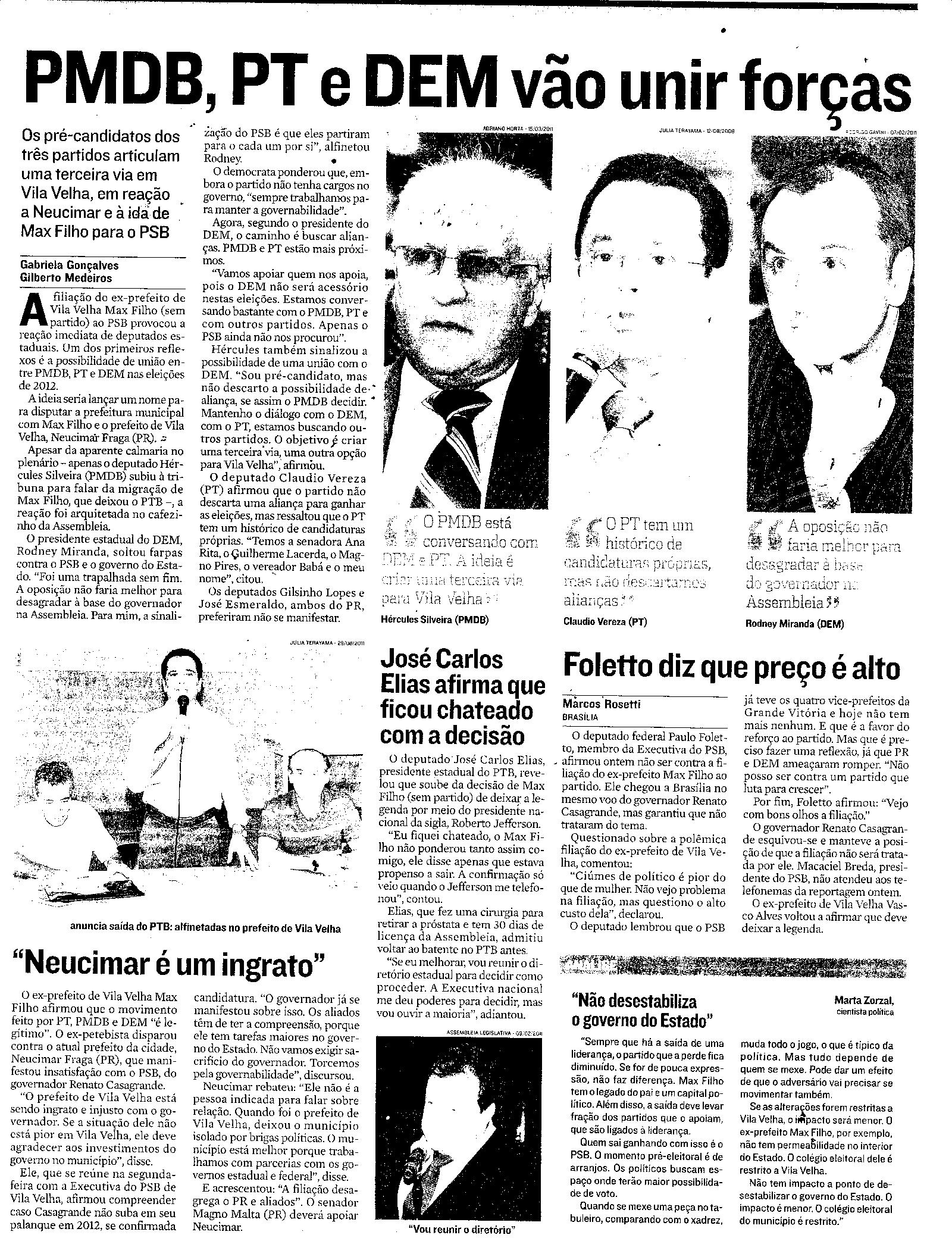 PMDB, PT e DEM vão unir forças
