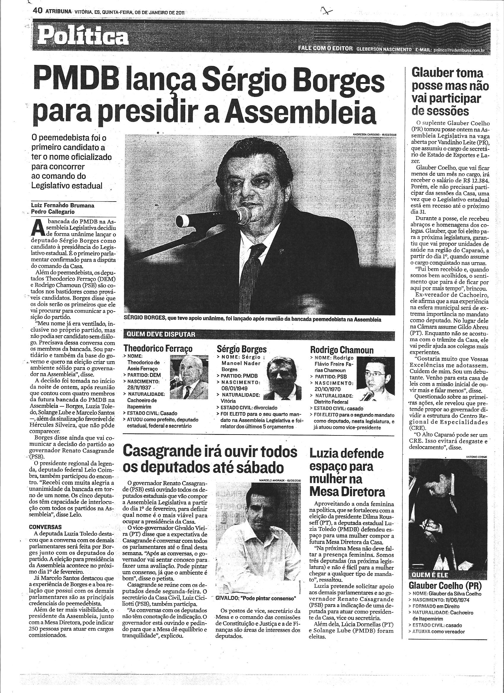 PMDB lança Sérgio Borges para presidir a Assembléia