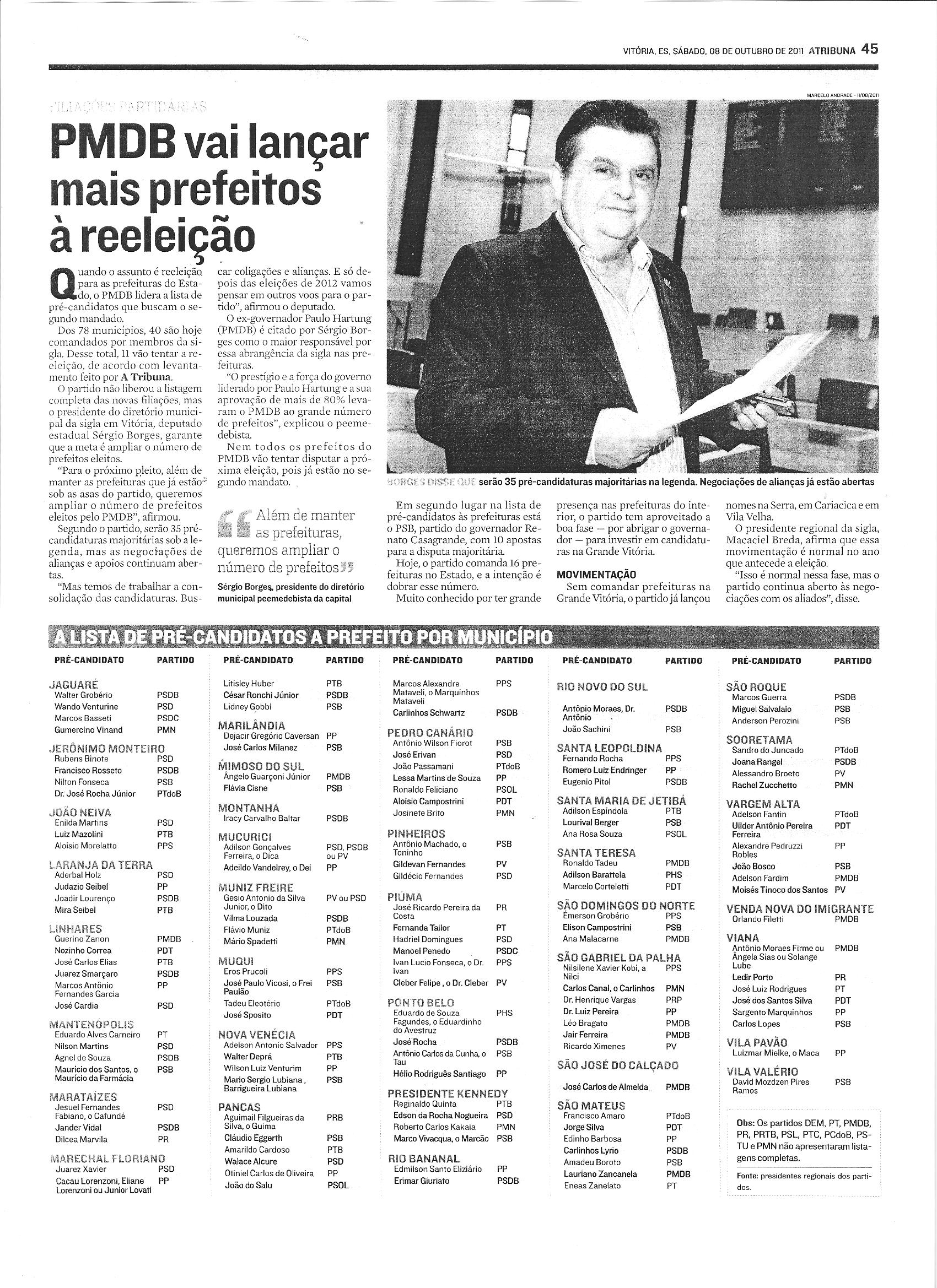 PMDB vai lançar mais prefeitos à reeleição