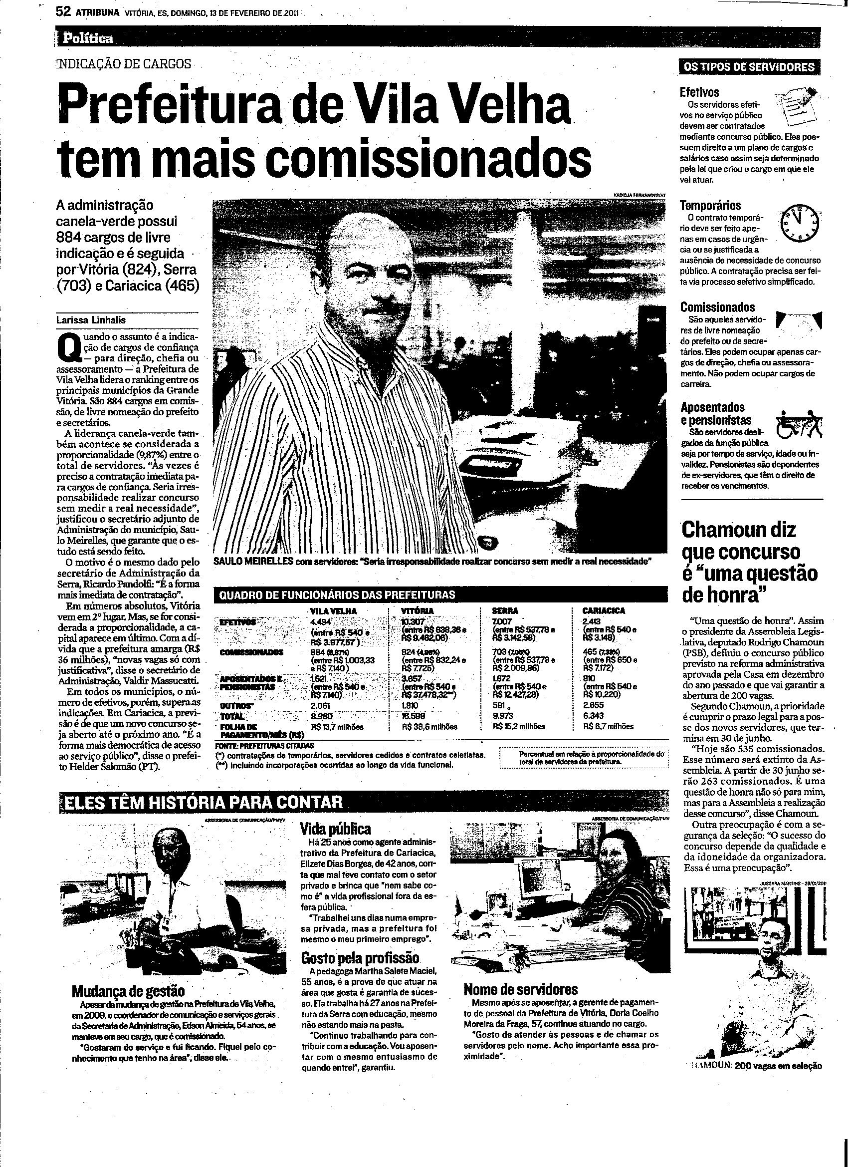 Prefeitura de Vila Velha tem mais comissionados
