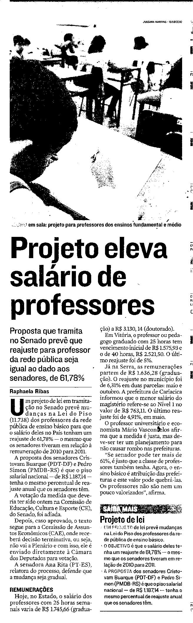 Projeto eleva salário de professores