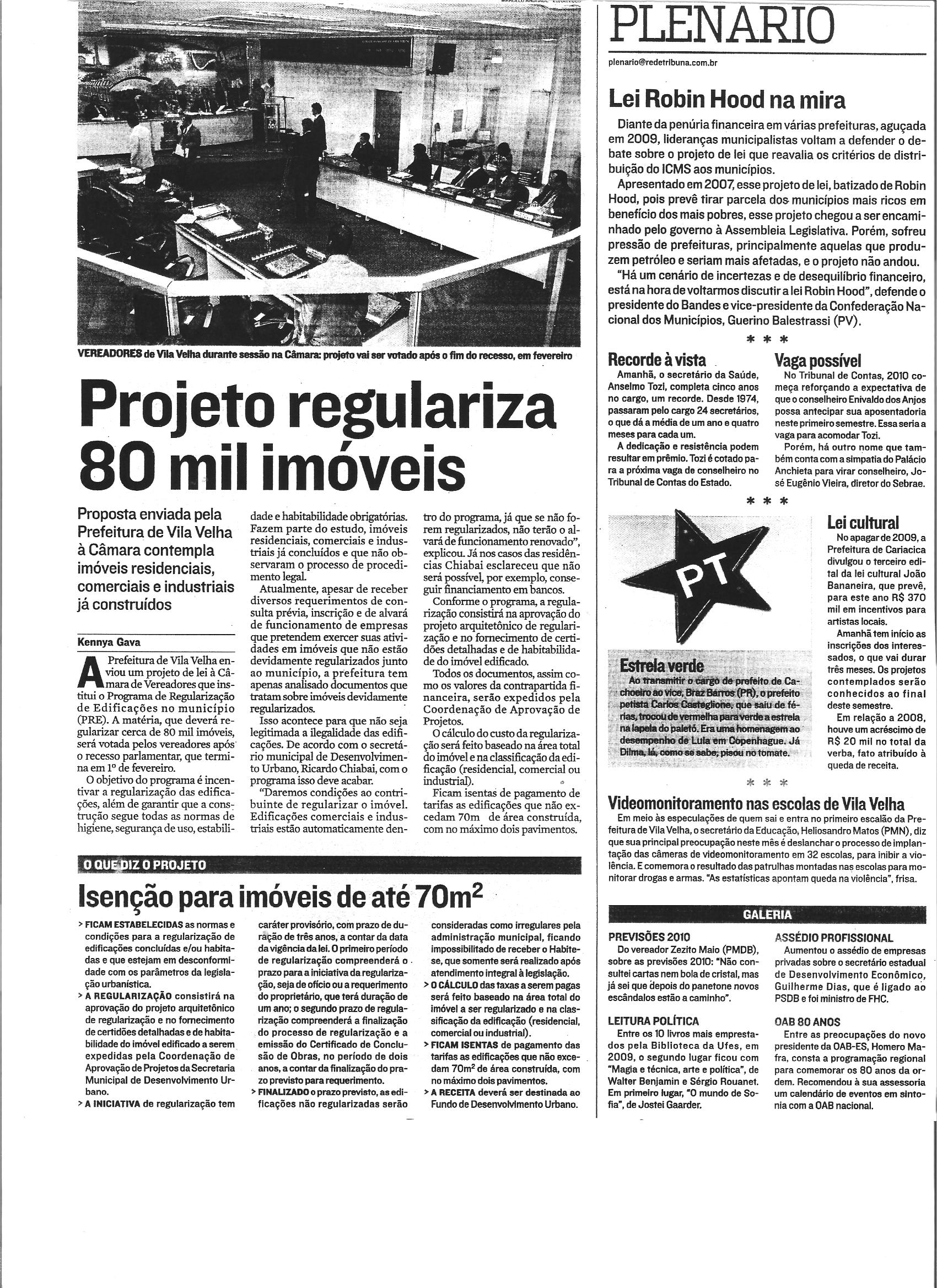 Projeto regulariza 80 mil imóveis (Plenário)