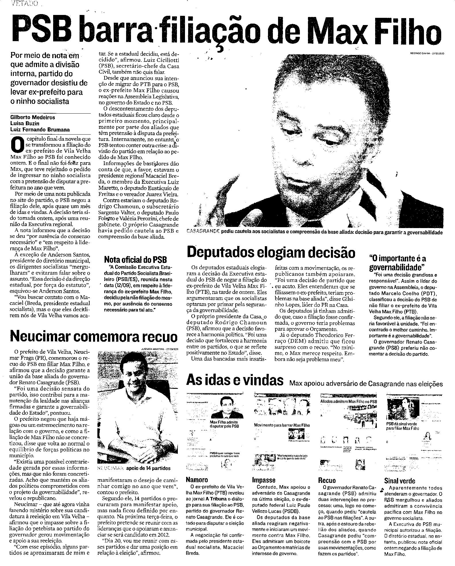 PSB barra filiação de Max Filho