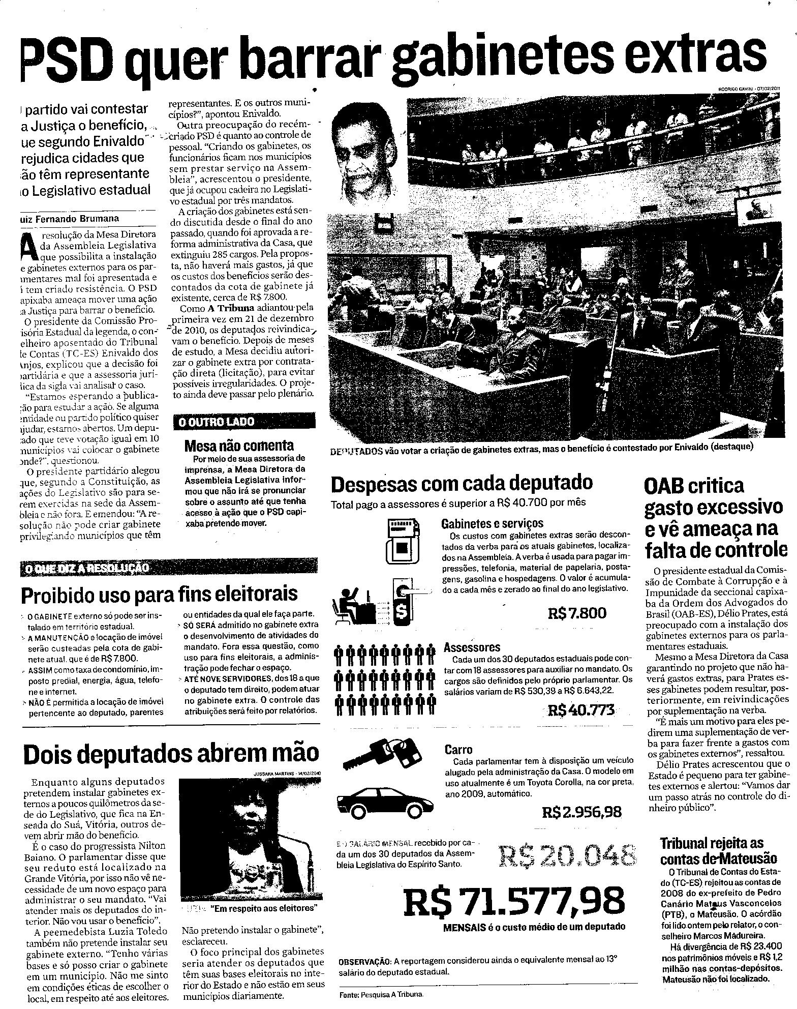 PSD quer barrar gabinetes extras