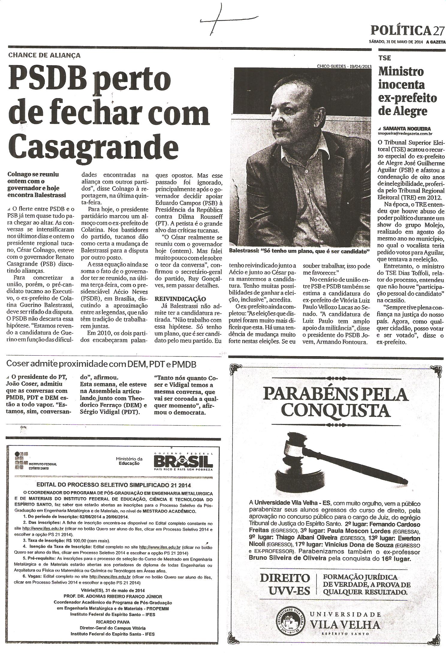 PSDB perto de fechar com Casagrande