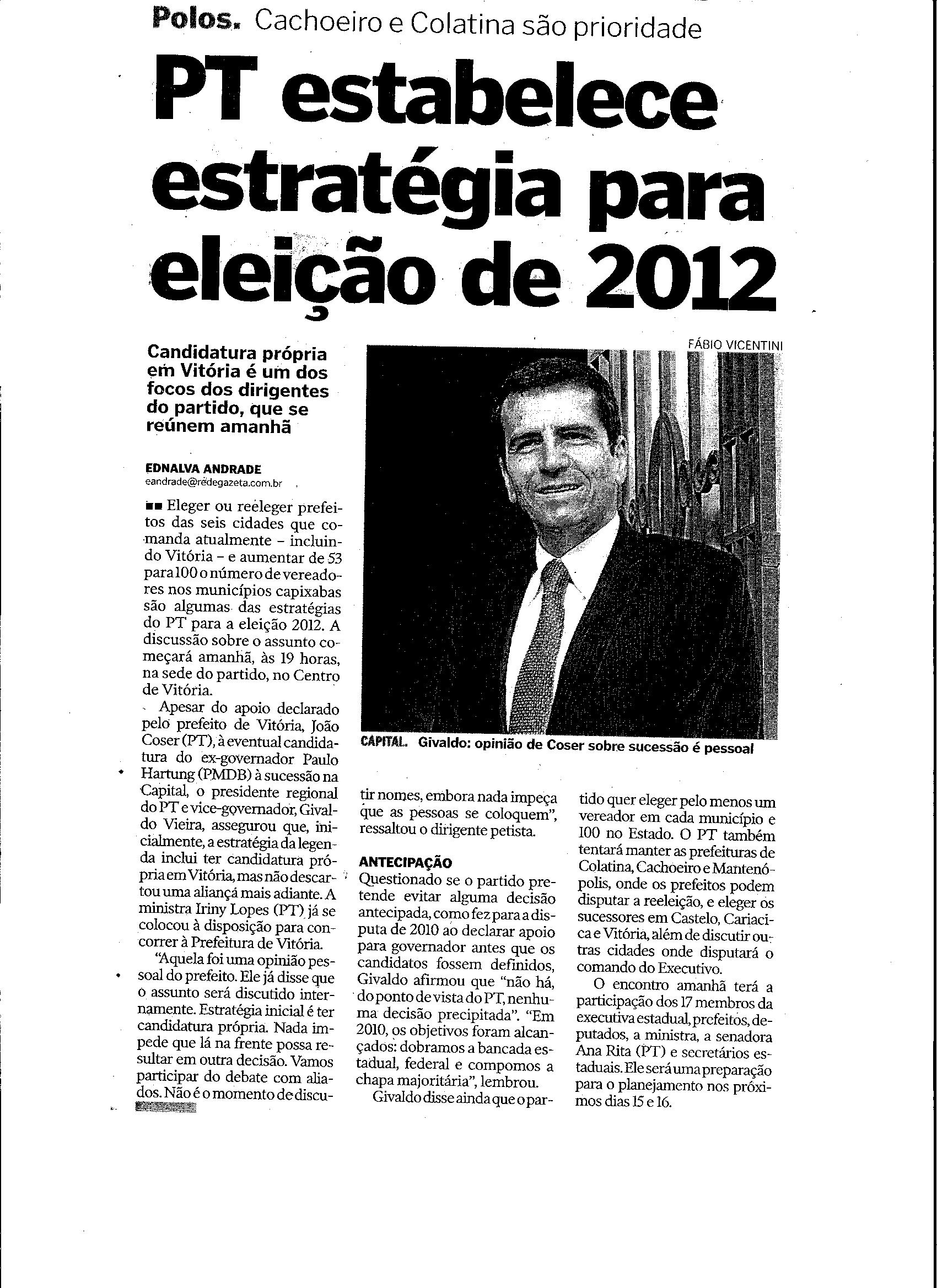 PT estabelece estratégia para eleição de 2012