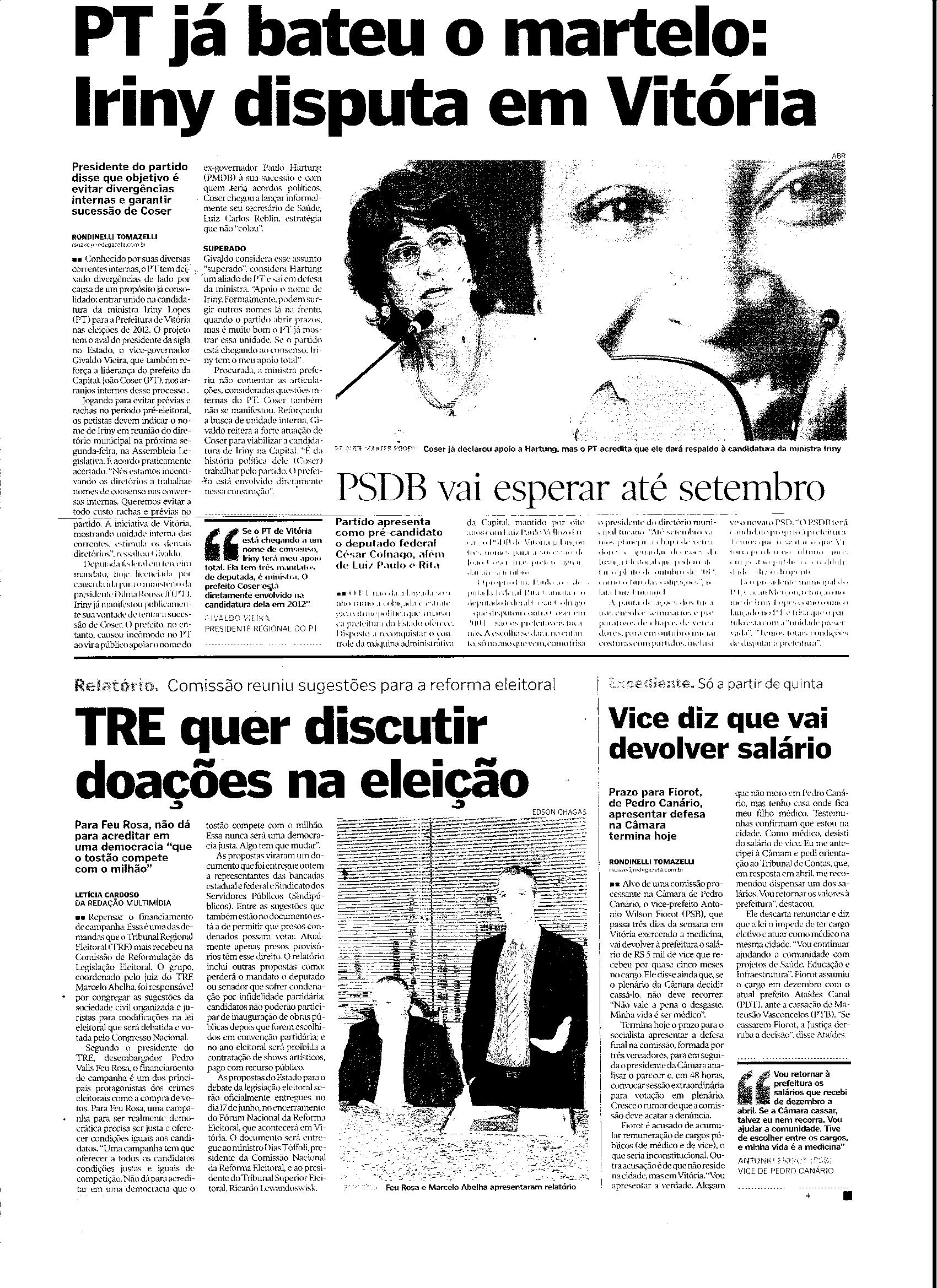 PT já bateu o martelo: Iriny disputa em Vitória