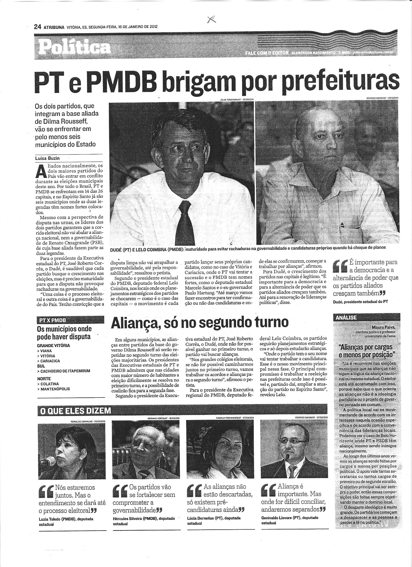 PT e PMDB brigam por prefeituras