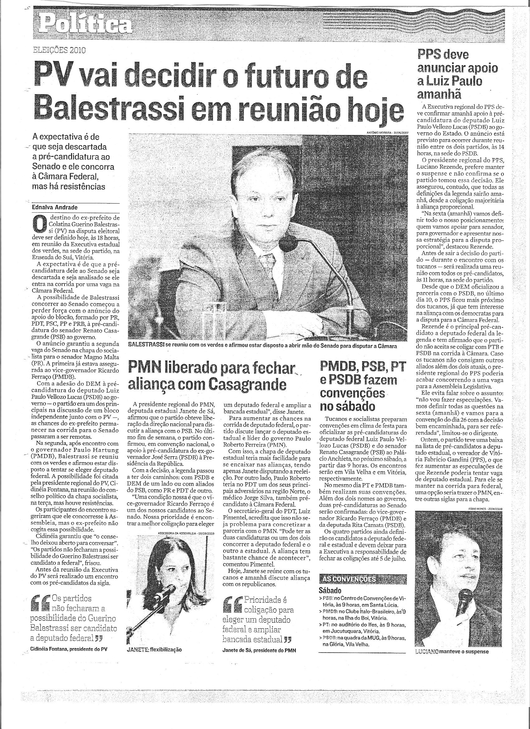 PV vai decidir o futuro de Balestrassi em reunião hoje