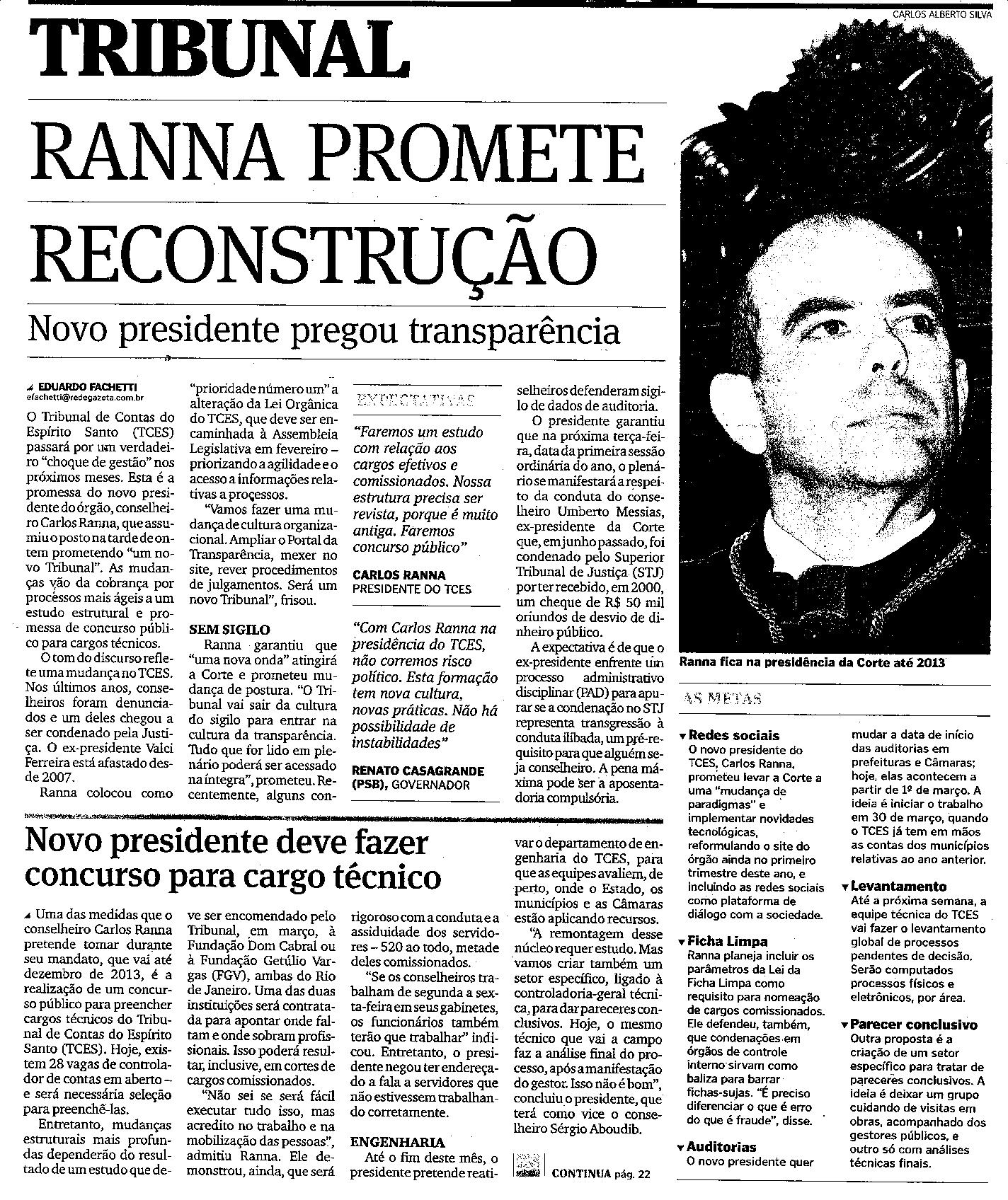 Tribunal - Ranna promete reconstrução